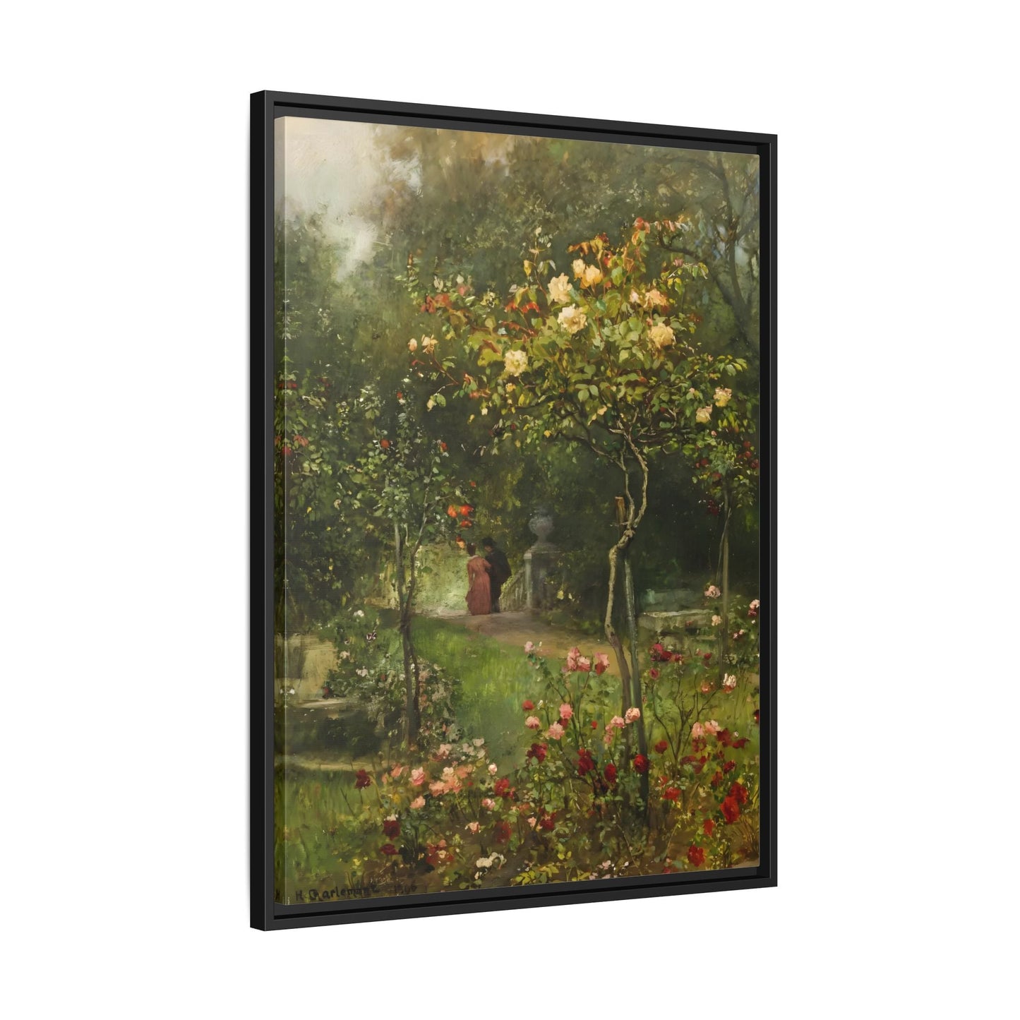 Unter Rosen Flowers Canvas Wall Art Print - Hugo Charlemont Colorful Flower Garden - YesArtYes