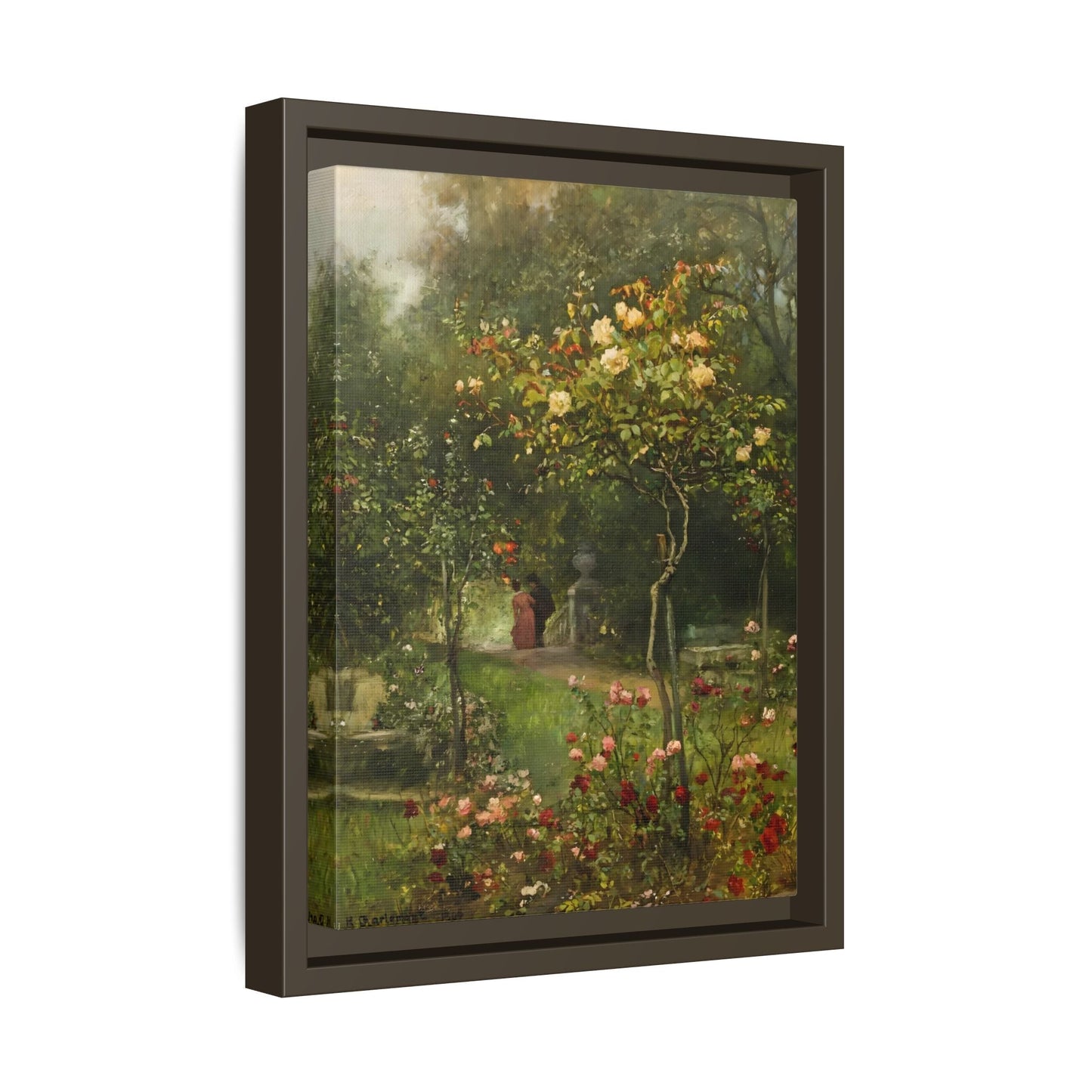 Unter Rosen Flowers Canvas Wall Art Print - Hugo Charlemont Colorful Flower Garden - YesArtYes