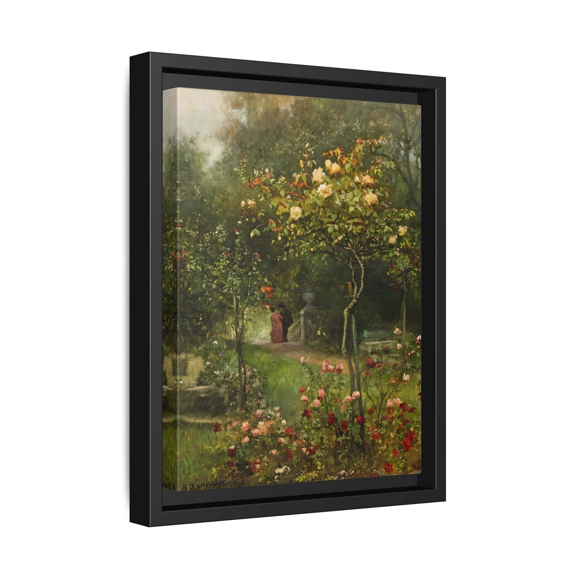 Unter Rosen Flowers Canvas Wall Art Print - Hugo Charlemont Colorful Flower Garden - YesArtYes