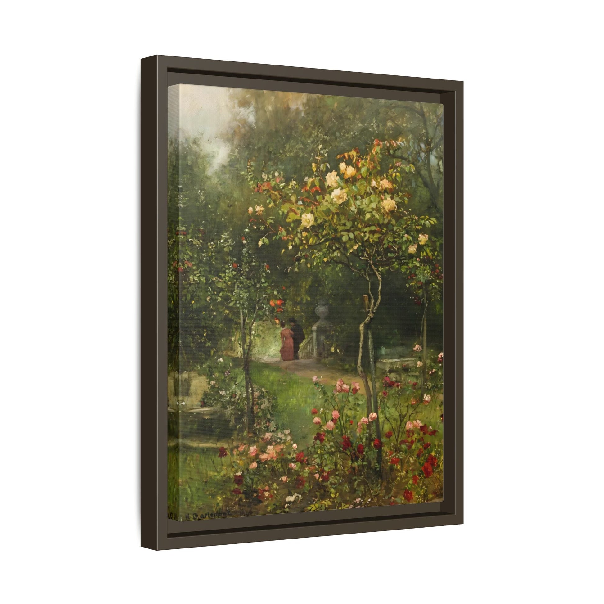 Unter Rosen Flowers Canvas Wall Art Print - Hugo Charlemont Colorful Flower Garden - YesArtYes