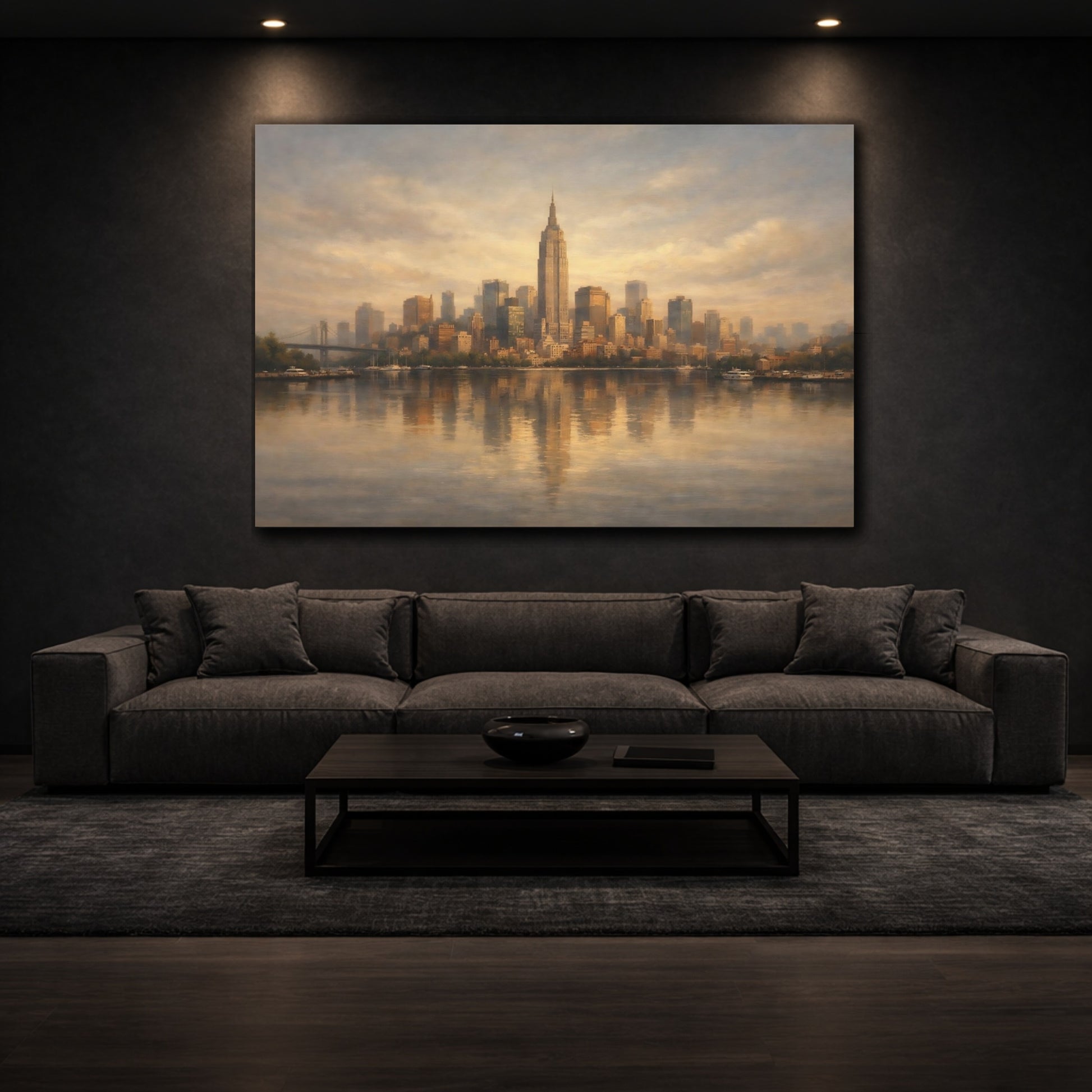 Mockup 2. Urban Calm Room Light Surface shown as stretched canvas wall art