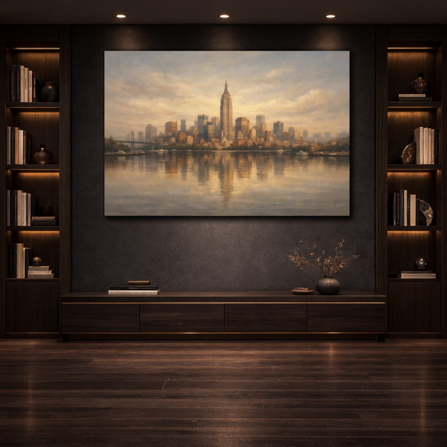 Mockup 3. Urban Calm Room Light Surface shown as stretched canvas wall art