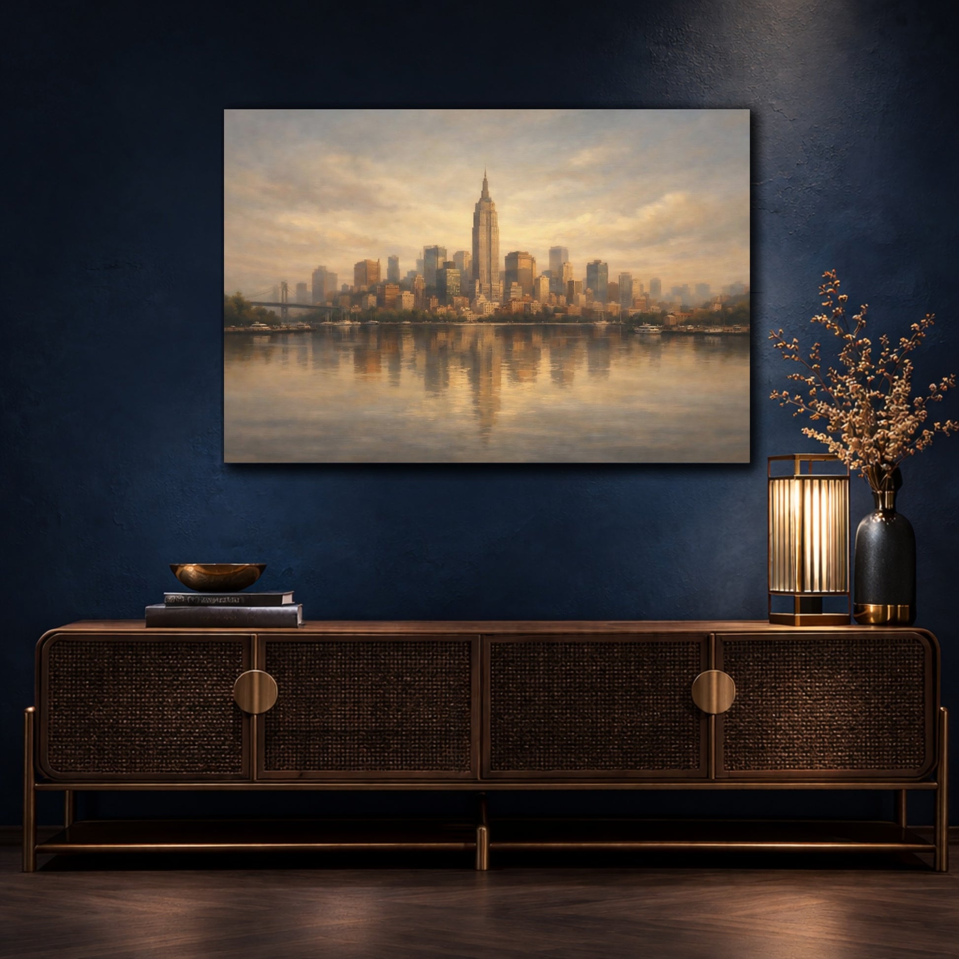 Mockup 4. Urban Calm Room Light Surface shown as stretched canvas wall art