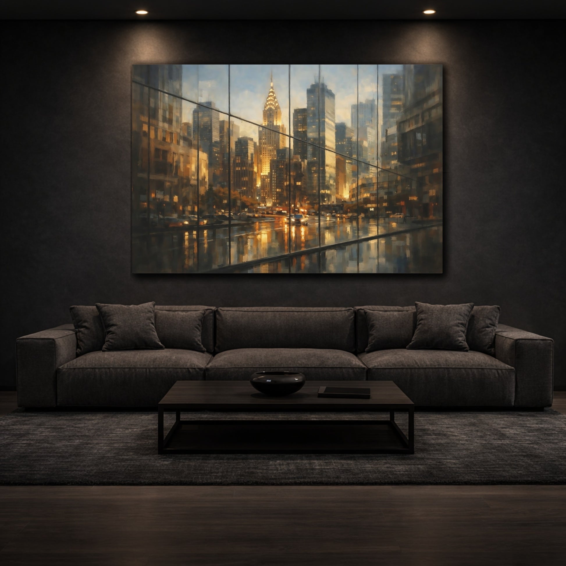 Mockup 2. Urban Glass Reflection Sharp Highlight shown as stretched canvas wall art