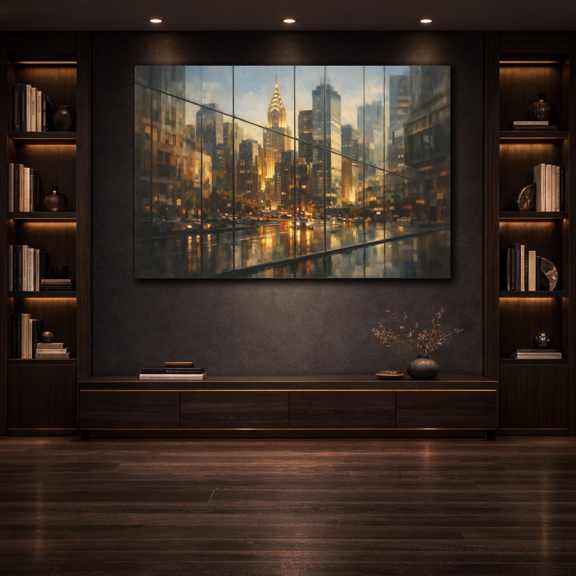 Mockup 3. Urban Glass Reflection Sharp Highlight shown as stretched canvas wall art