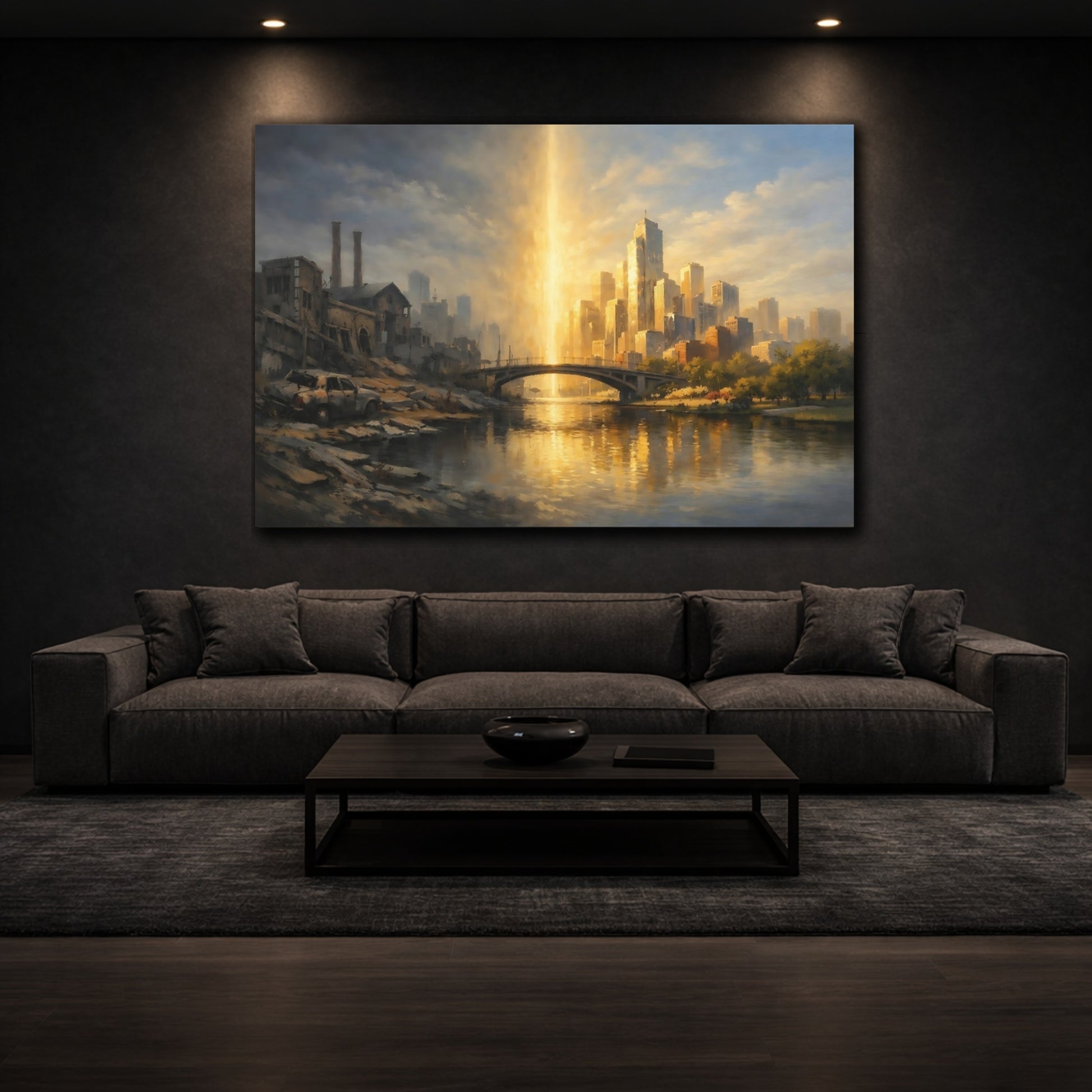 Mockup 2. Urban Opposition Dramatic Split Scene shown as stretched canvas wall art