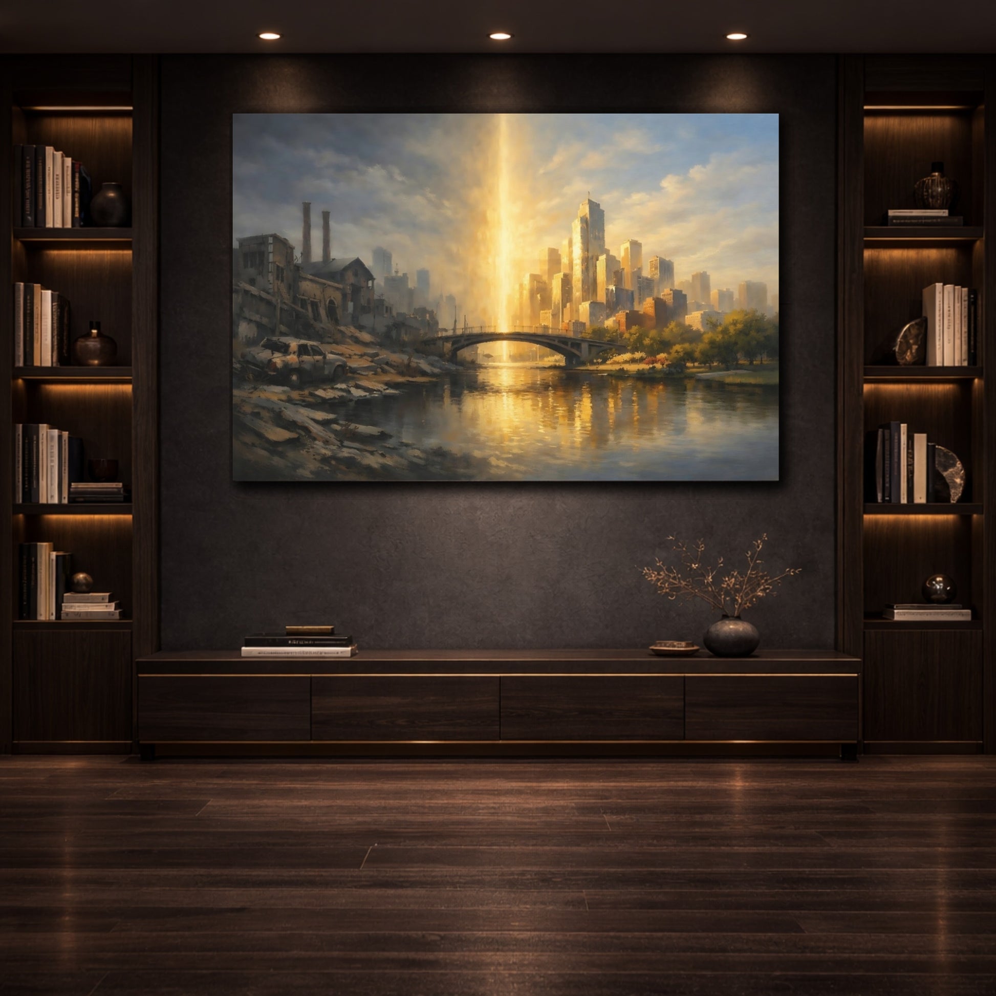 Mockup 3. Urban Opposition Dramatic Split Scene shown as stretched canvas wall art
