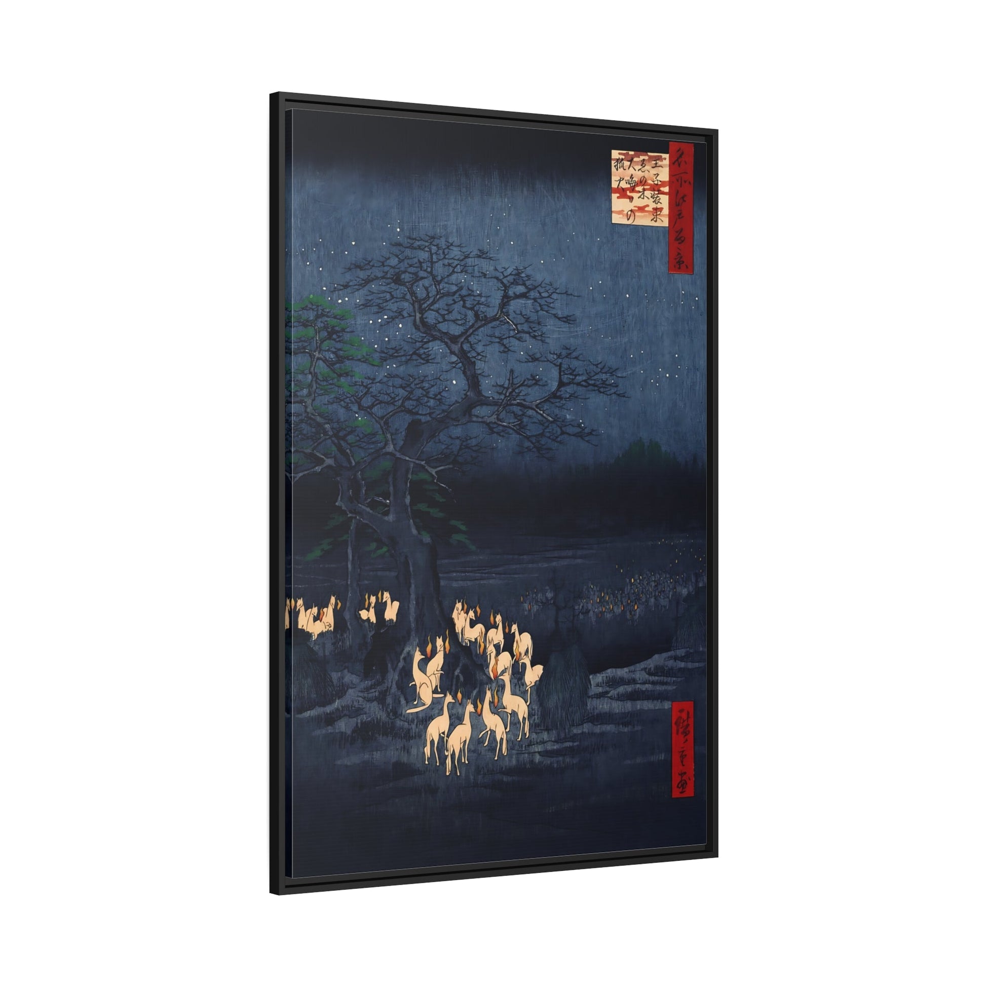 Utagawa Hiroshige Kitsunebi New Years Night - Framed Canvas Print