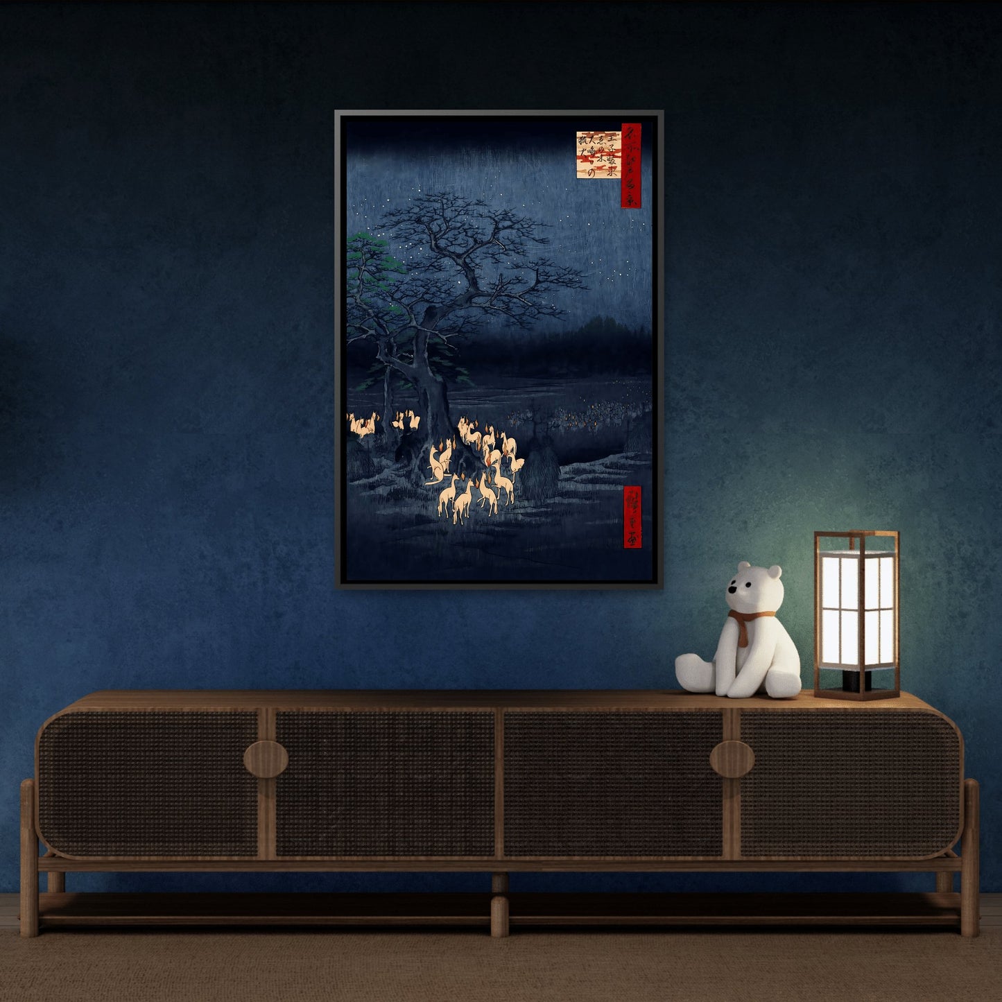 Utagawa Hiroshige Kitsunebi New Years Night - Framed Canvas Print