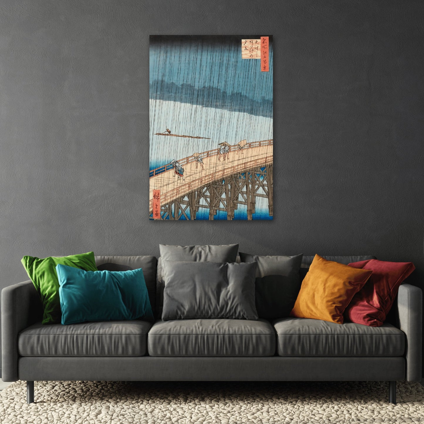 Utagawa Hiroshige Shower Shin-Ohashi Bridge - Canvas Wall Art Print