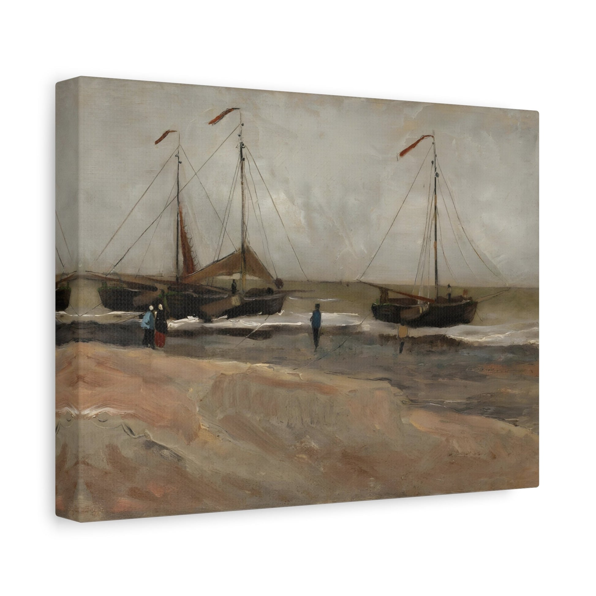 Van Gogh Beach Boats Landscape Canvas Print - Famous Artist Framed Wall Art Reproduction