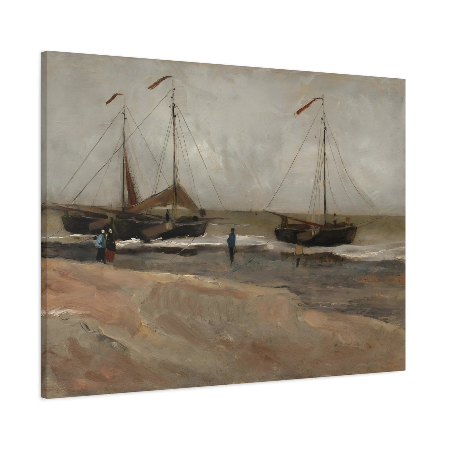 Van Gogh Beach Boats Landscape Canvas Print - Famous Artist Framed Wall Art Reproduction