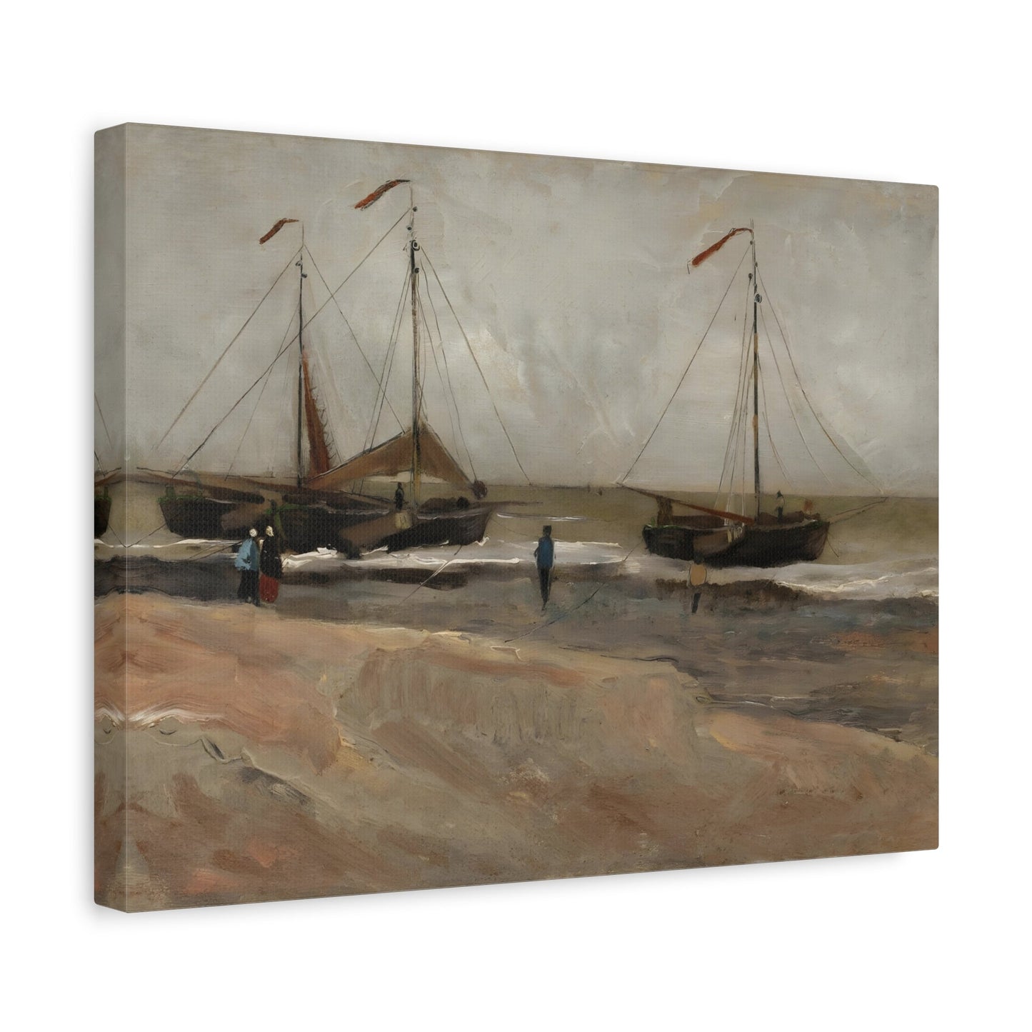 Van Gogh Beach Boats Landscape Canvas Print - Famous Artist Framed Wall Art Reproduction