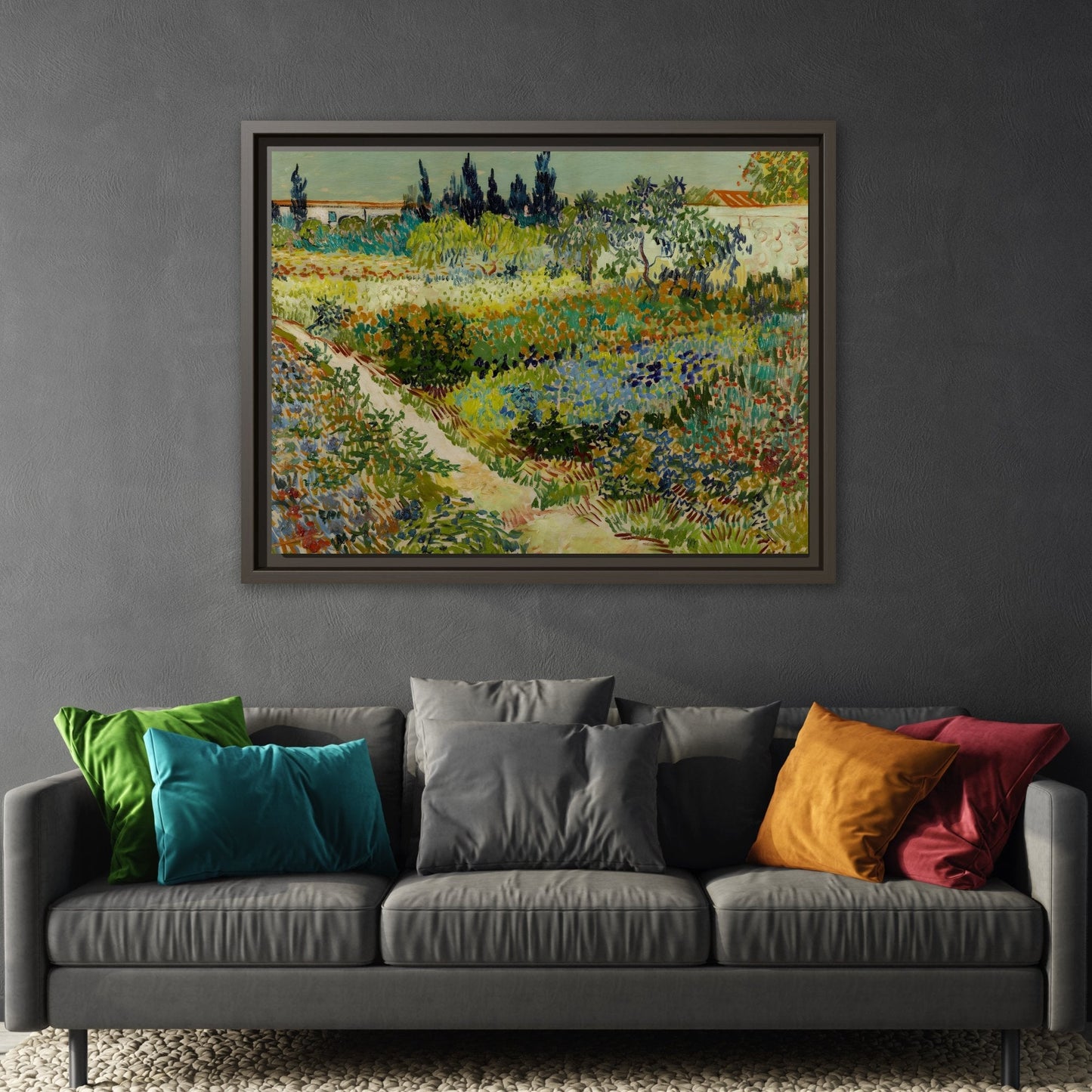 Van Gogh Garden at Arles Canvas Print - Colorful Wall Art in Frame