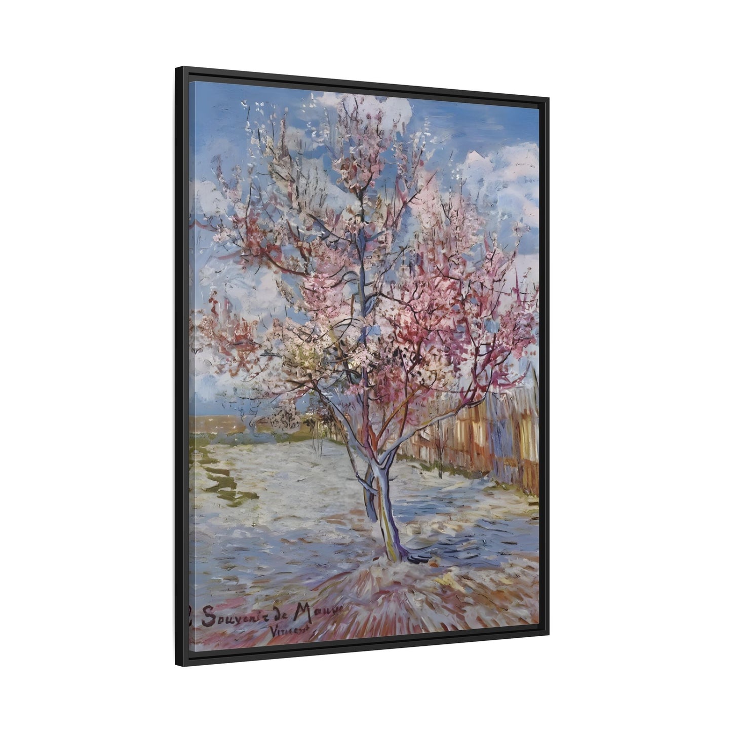 Van Gogh Pink Peach Tree Framed Canvas Print - Famous Artist Wall Art