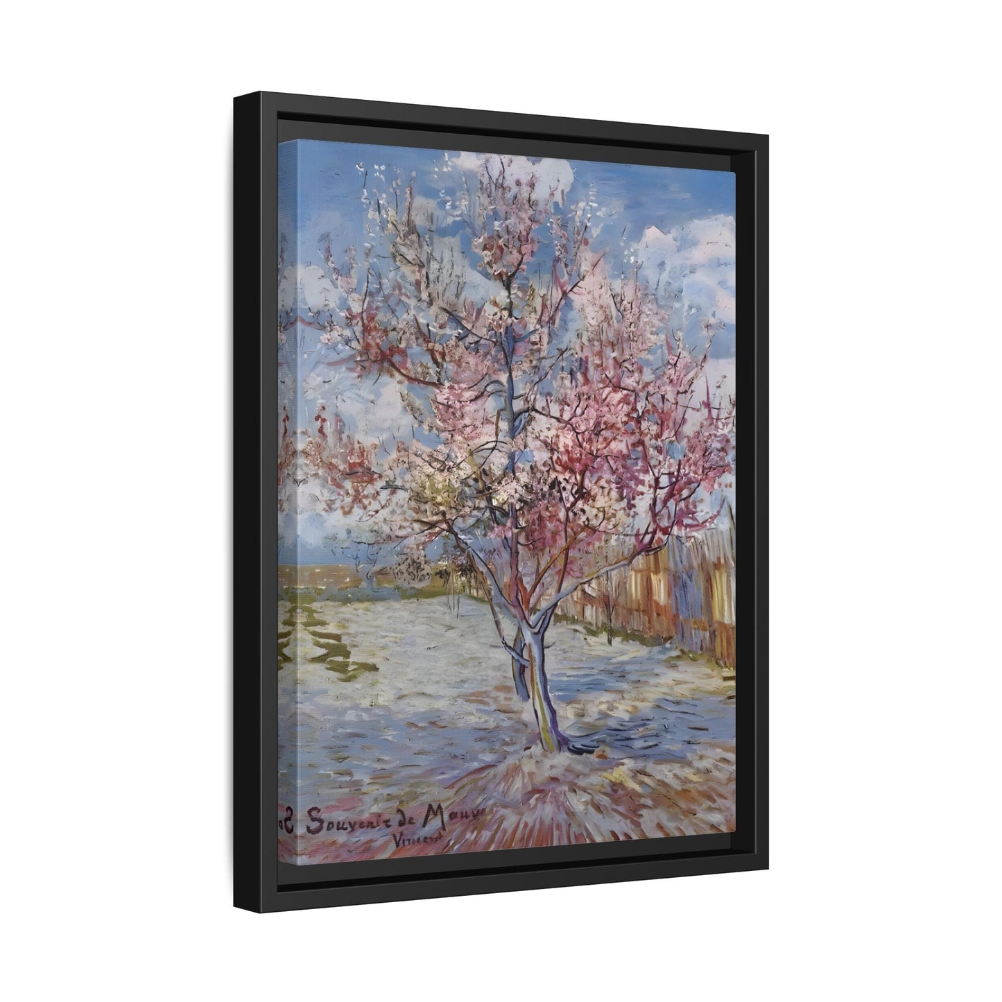 Van Gogh Pink Peach Tree Framed Canvas Print - Famous Artist Wall Art