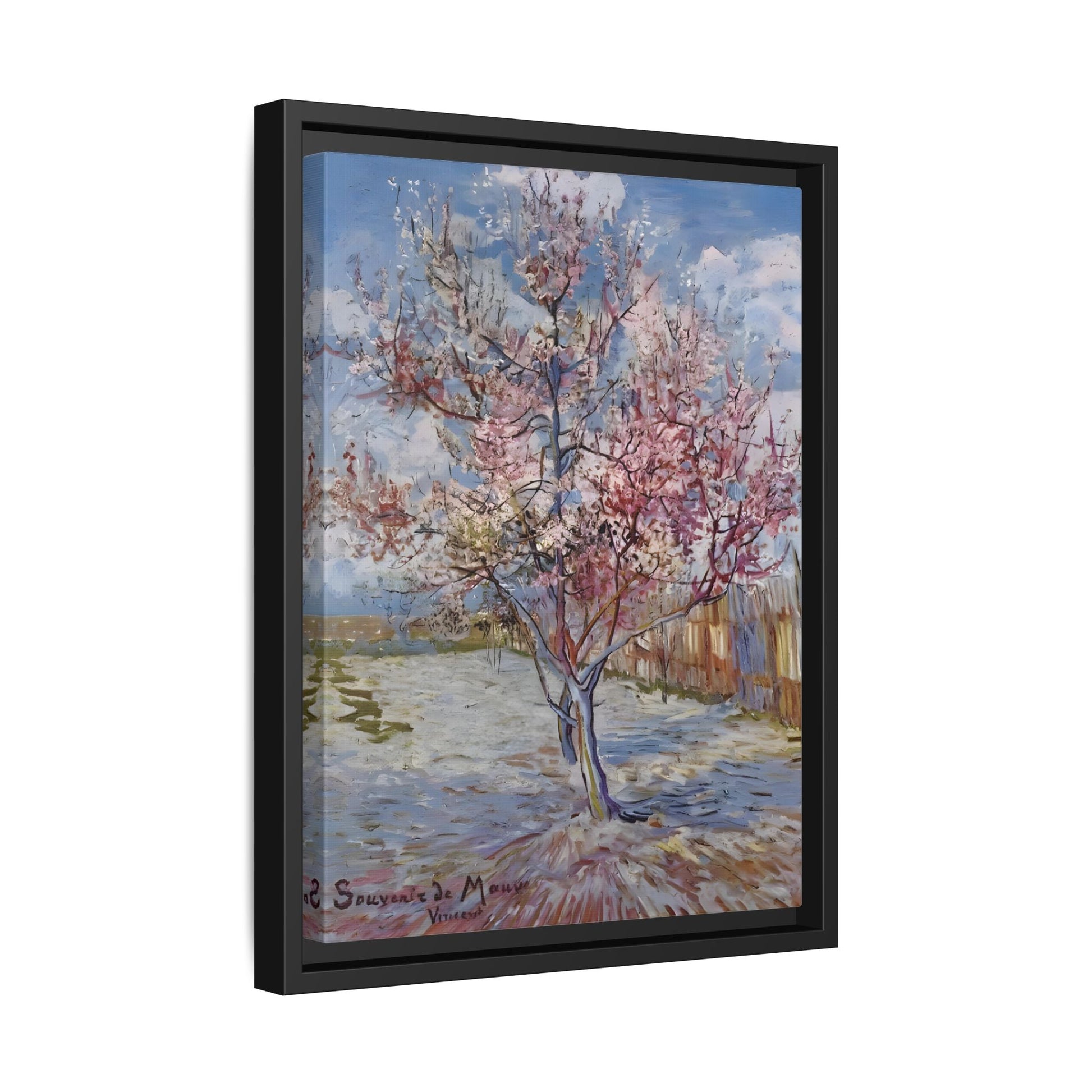 Van Gogh Pink Peach Tree Framed Canvas Print - Famous Artist Wall Art