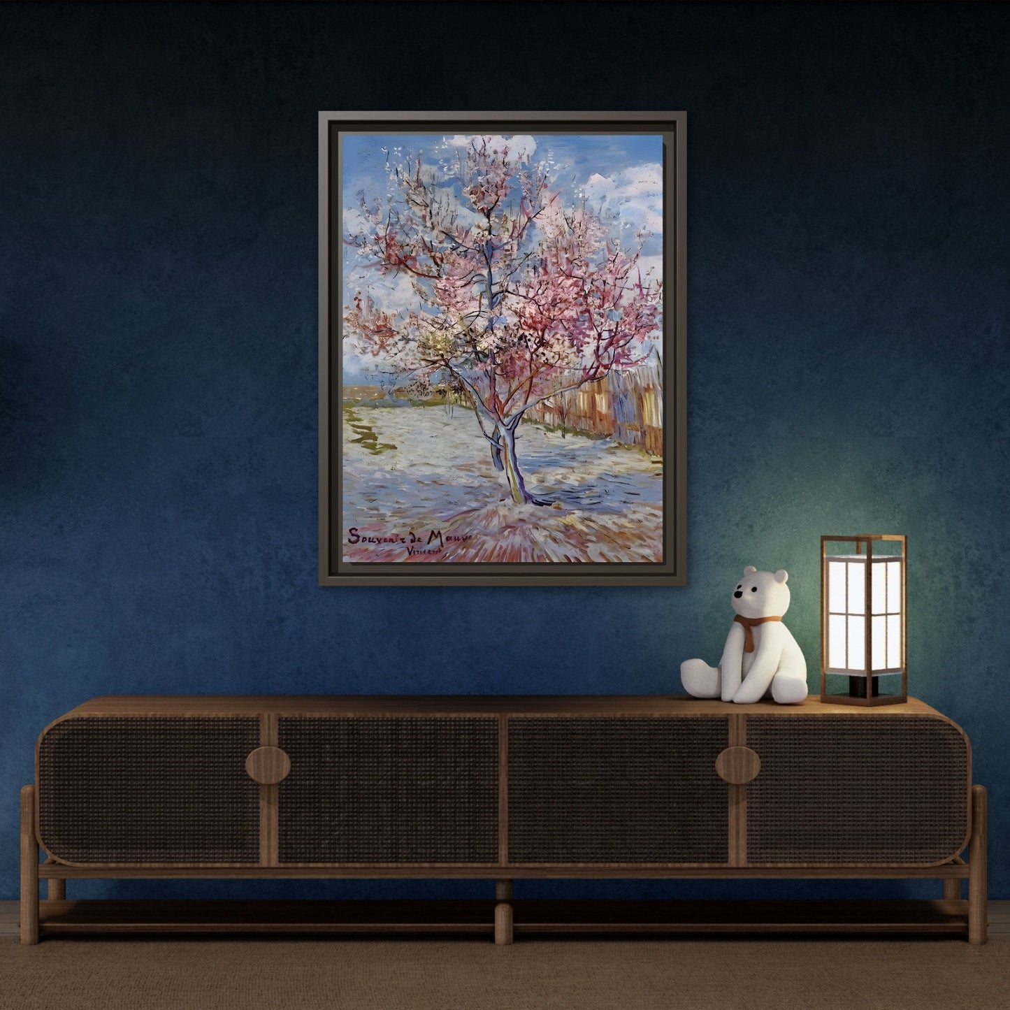 Van Gogh Pink Peach Tree Framed Canvas Print - Famous Artist Wall Art