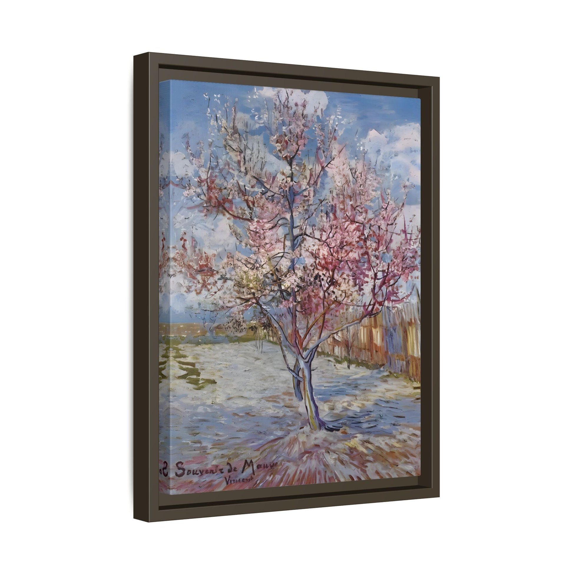 Van Gogh Pink Peach Tree Framed Canvas Print - Famous Artist Wall Art