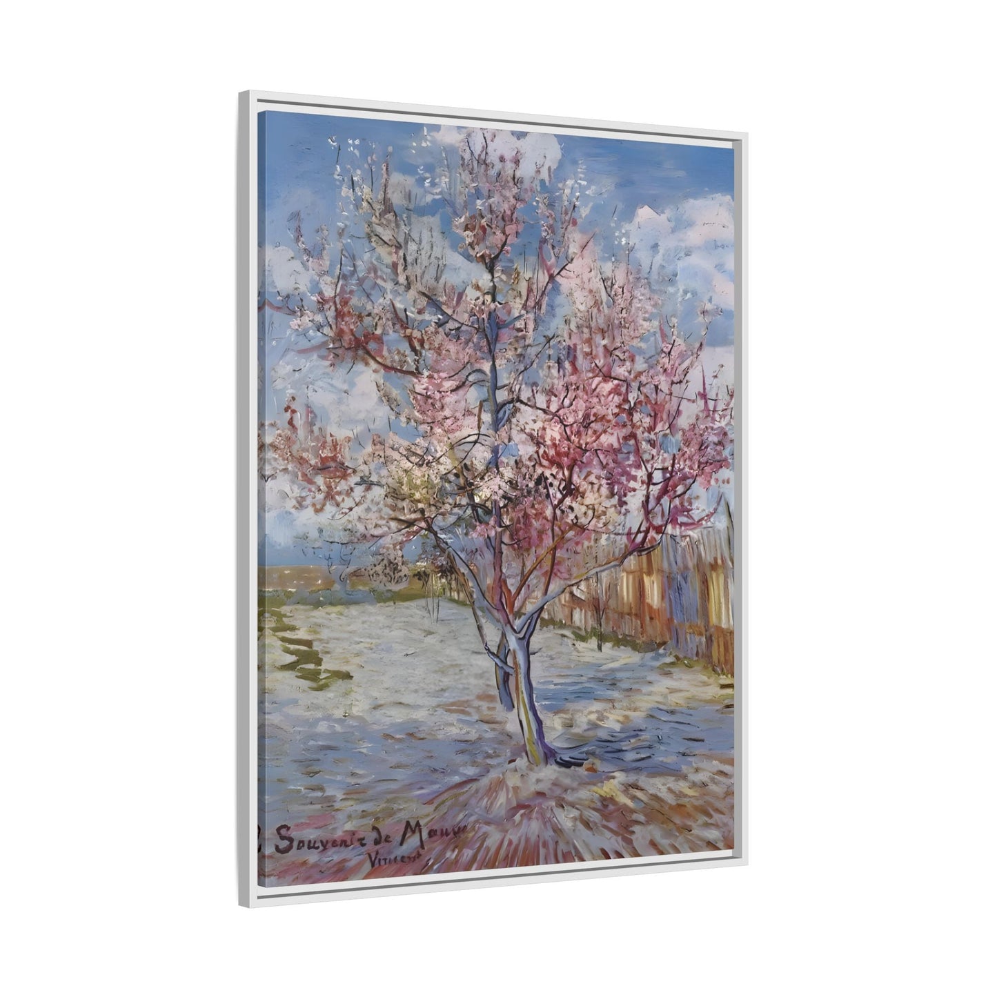 Van Gogh Pink Peach Tree Framed Canvas Print - Famous Artist Wall Art