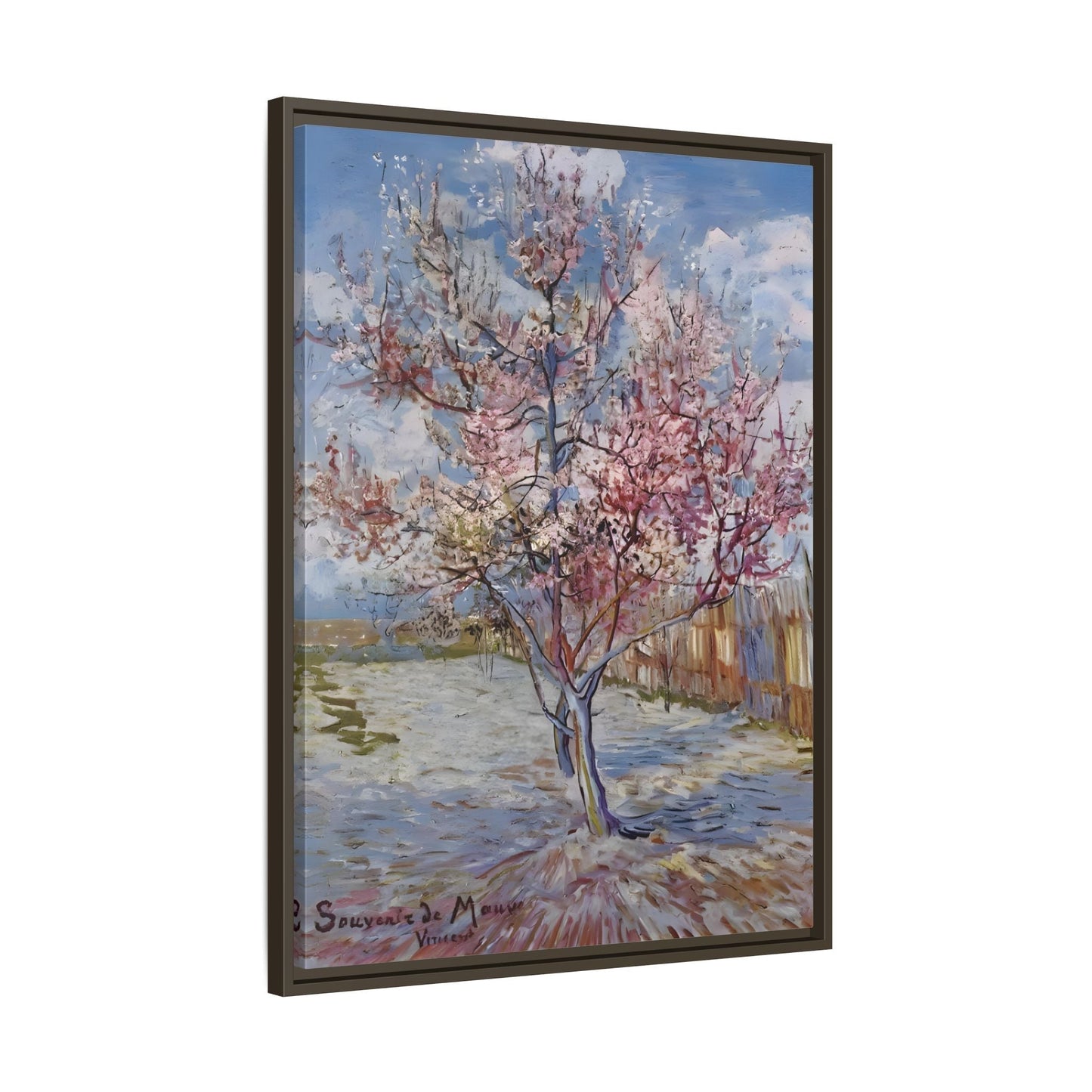 Van Gogh Pink Peach Tree Framed Canvas Print - Famous Artist Wall Art