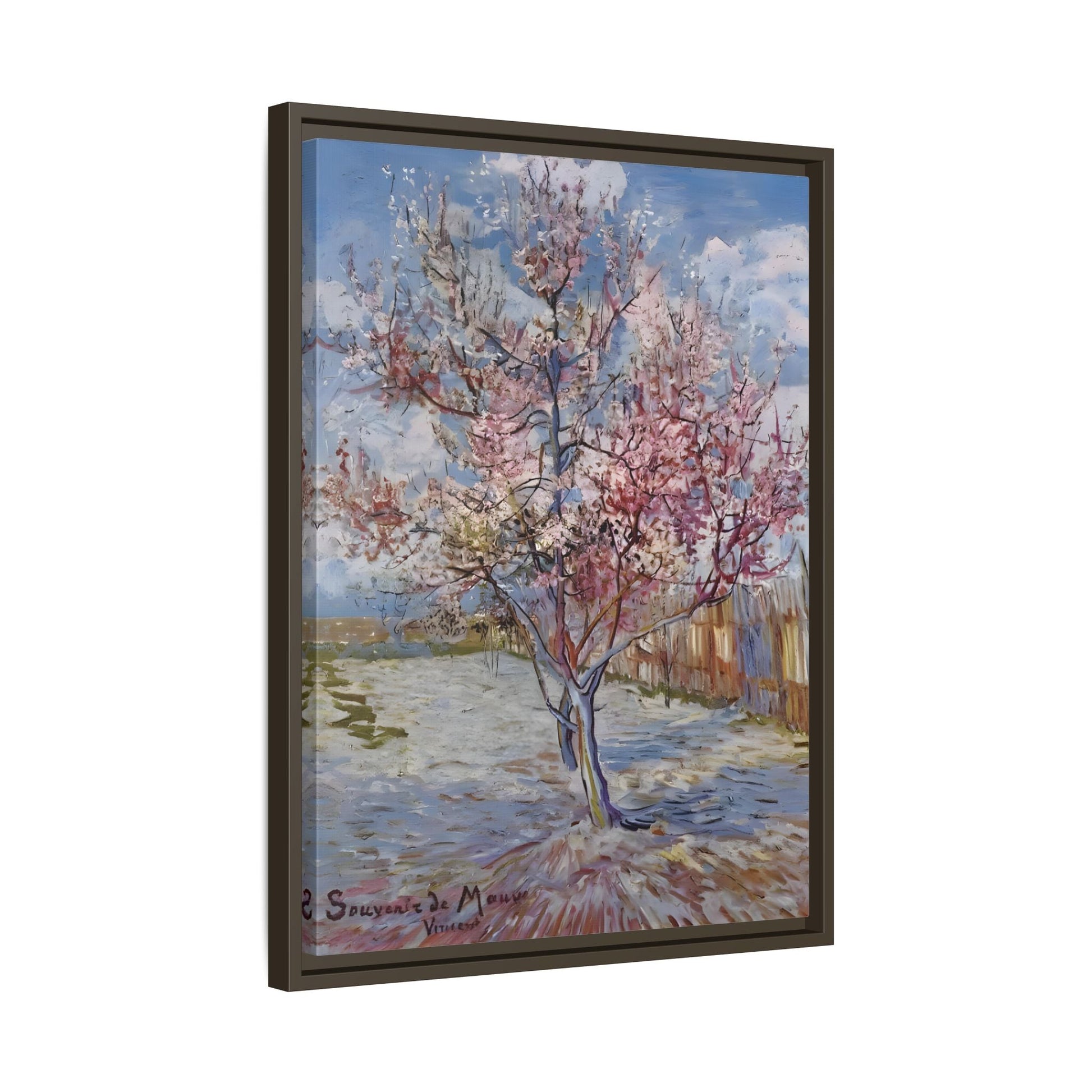 Van Gogh Pink Peach Tree Framed Canvas Print - Famous Artist Wall Art