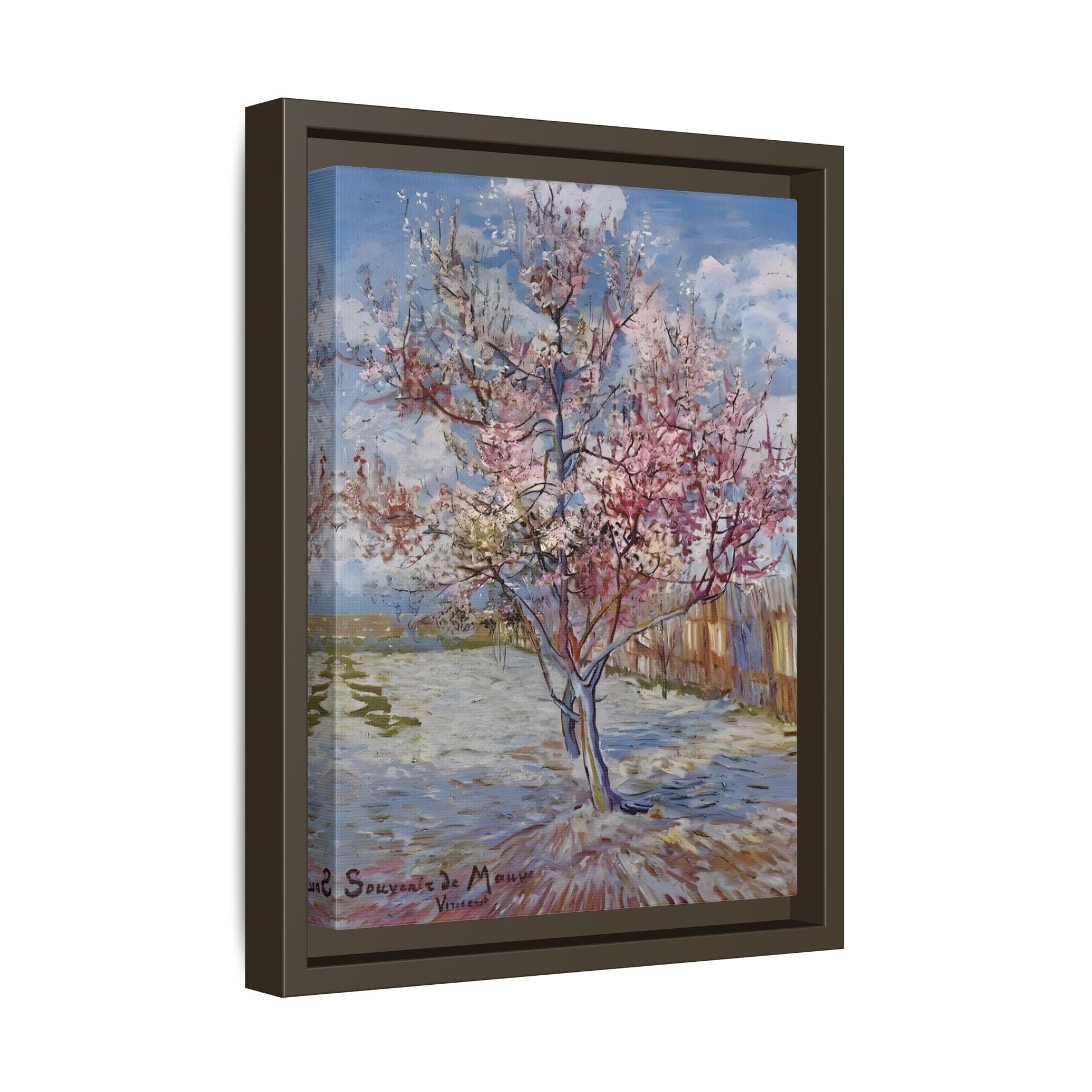 Van Gogh Pink Peach Tree Framed Canvas Print - Famous Artist Wall Art