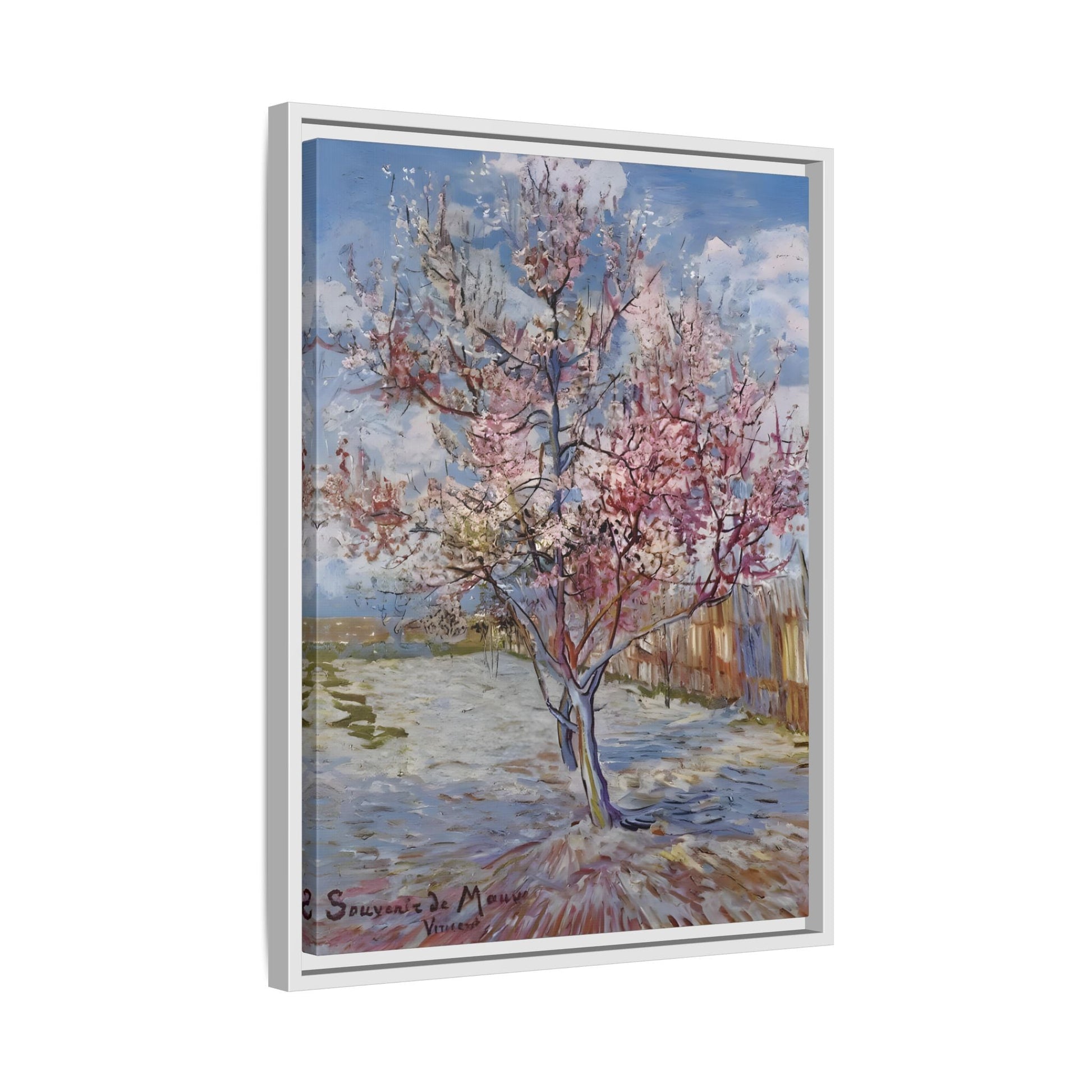 Van Gogh Pink Peach Tree Framed Canvas Print - Famous Artist Wall Art