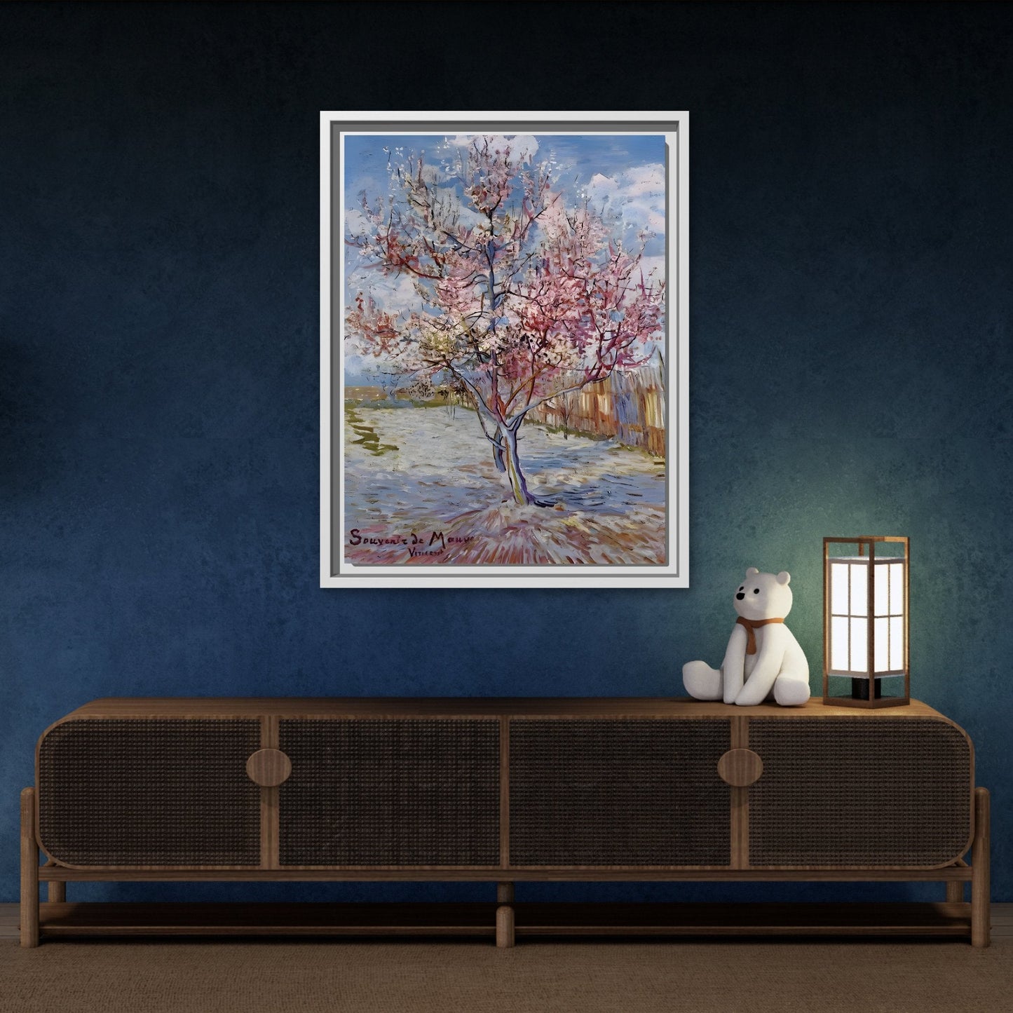 Van Gogh Pink Peach Tree Framed Canvas Print - Famous Artist Wall Art