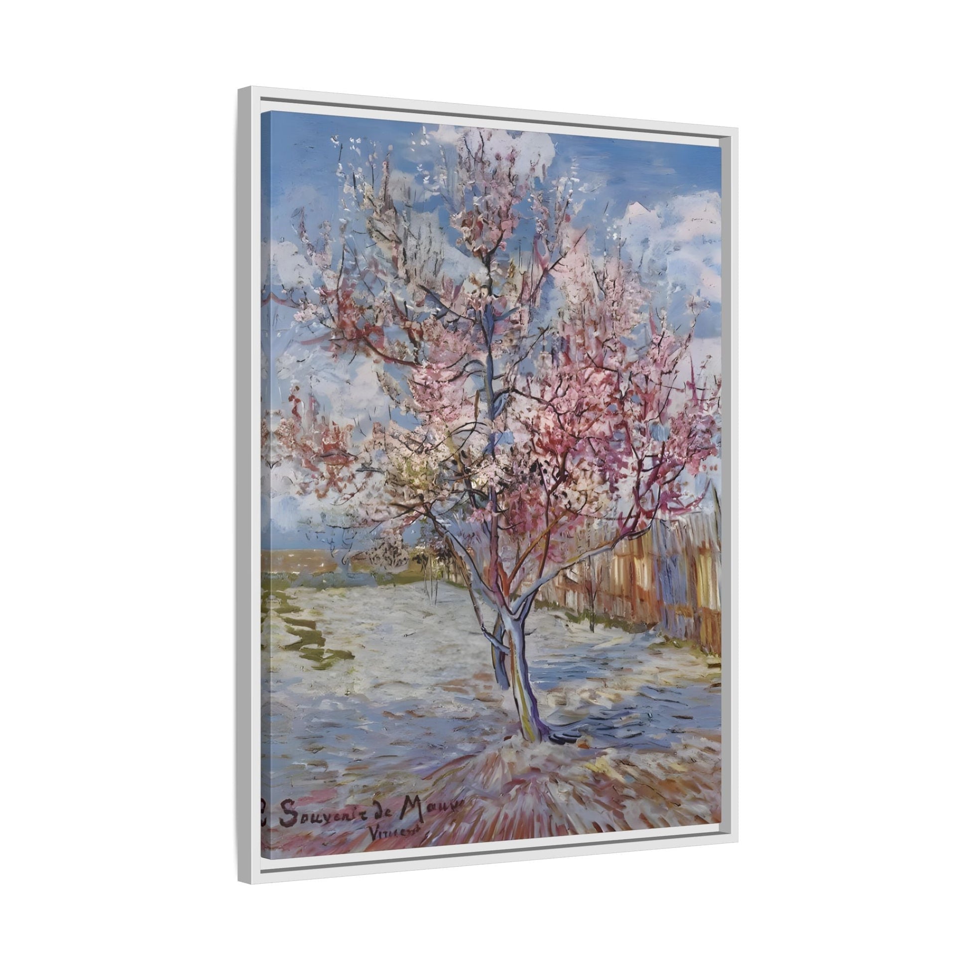 Van Gogh Pink Peach Tree Framed Canvas Print - Famous Artist Wall Art