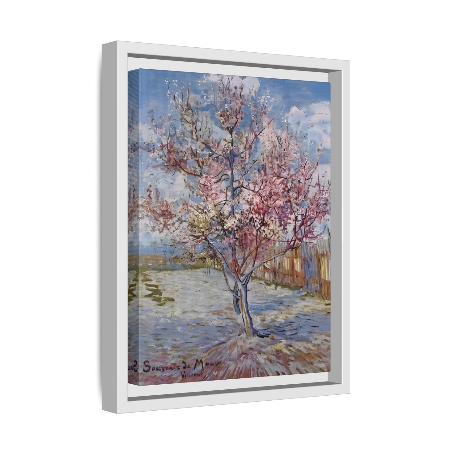 Van Gogh Pink Peach Tree Framed Canvas Print - Famous Artist Wall Art