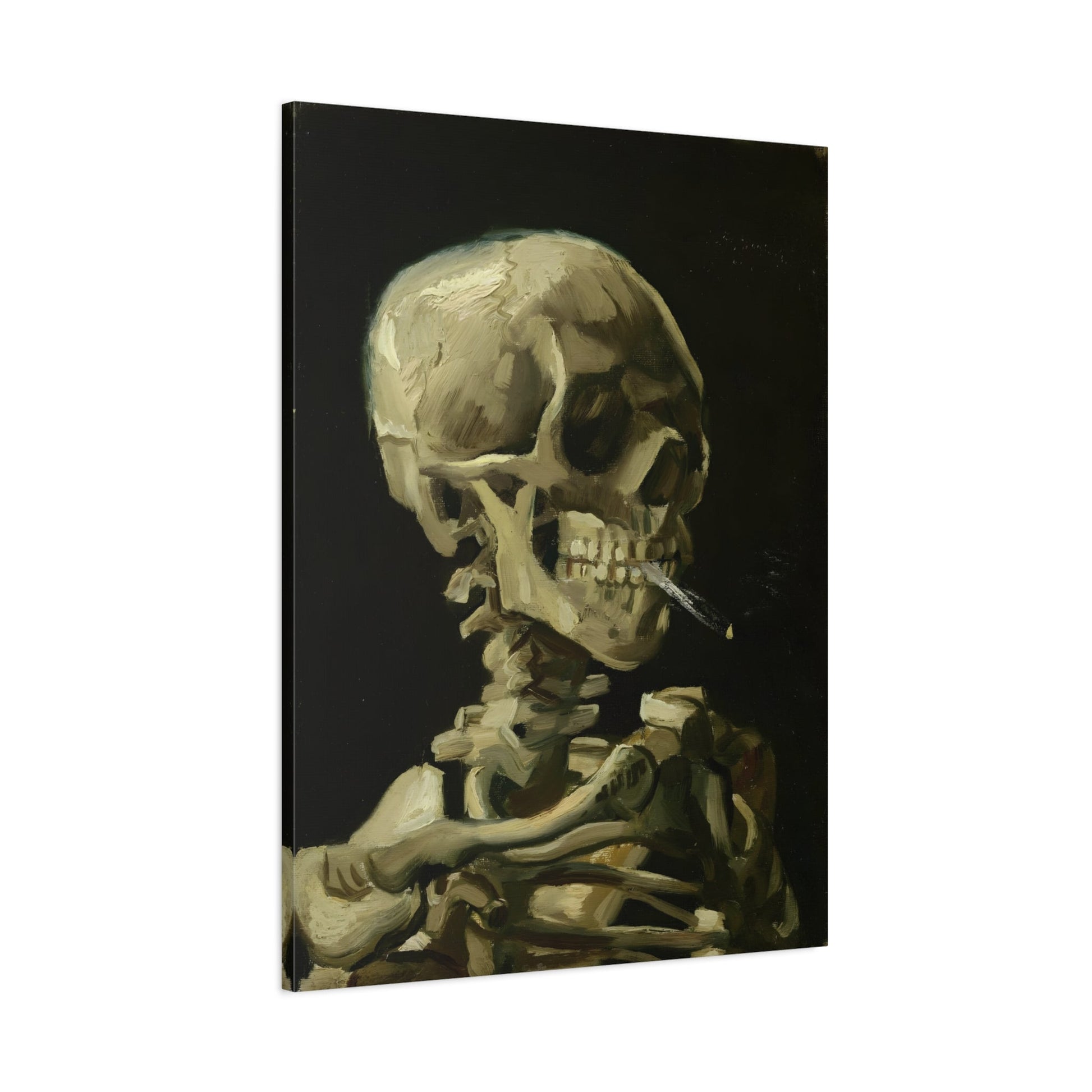 Van Gogh Skull of a Skeleton with Burning Cigarette - Famous Framed Canvas Wall Art Print