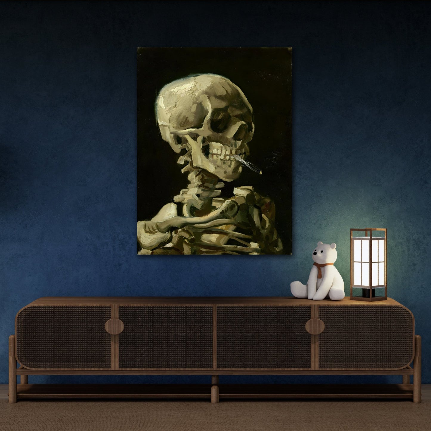 Van Gogh Skull of a Skeleton with Burning Cigarette - Famous Framed Canvas Wall Art Print