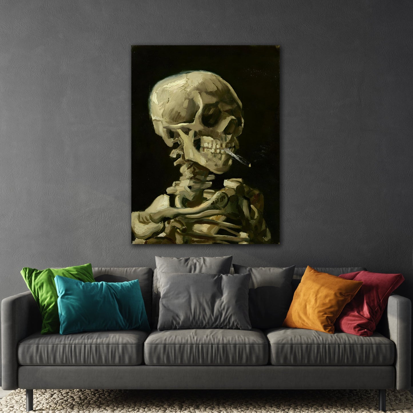 Van Gogh Skull of a Skeleton with Burning Cigarette - Famous Framed Canvas Wall Art Print