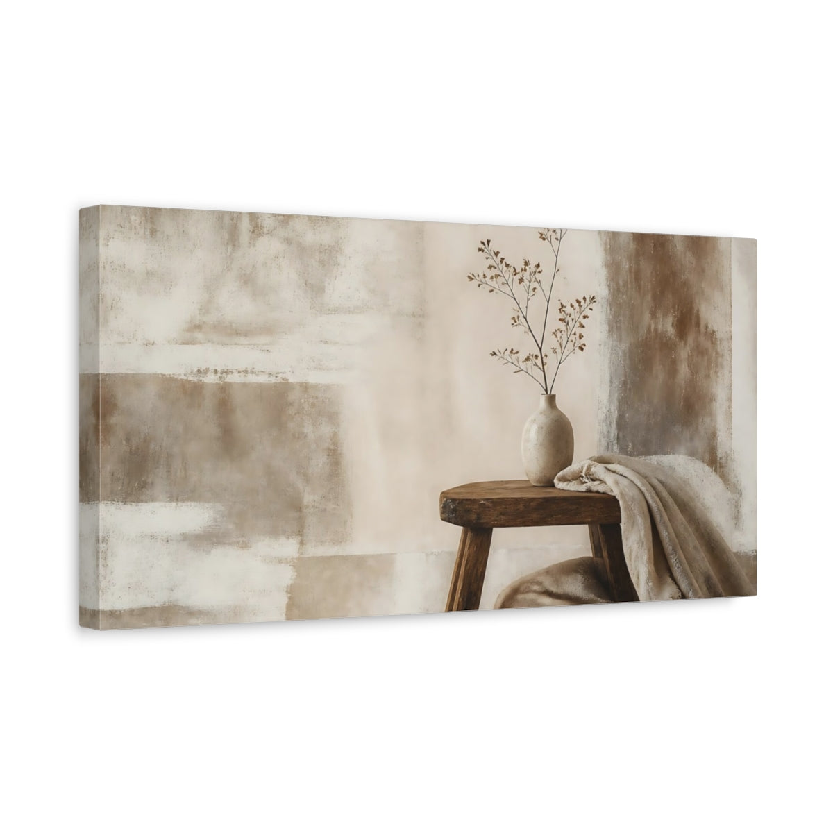 Side Mockup 3. Vase On Rustic Stool shown as canvas print