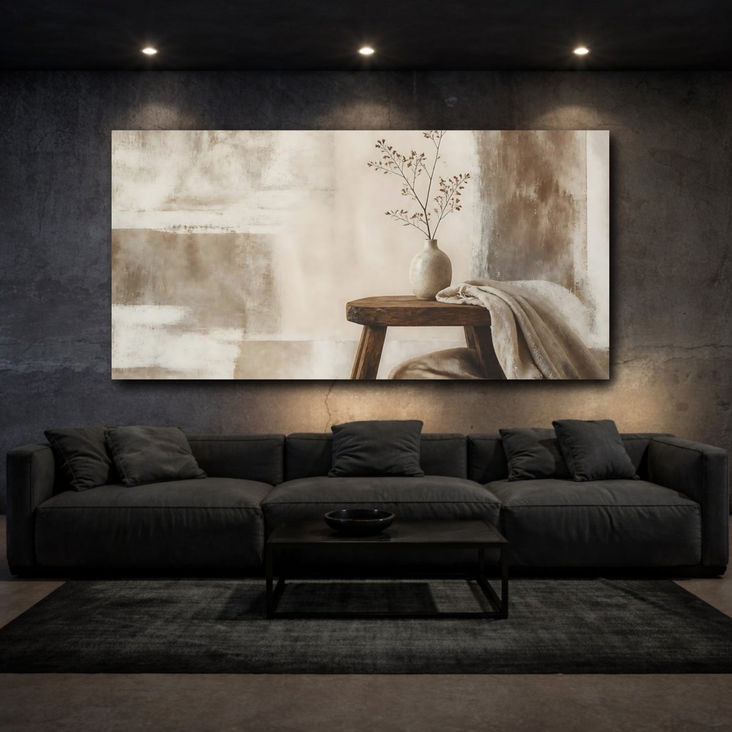 Mockup 3. Vase On Rustic Stool shown as canvas print