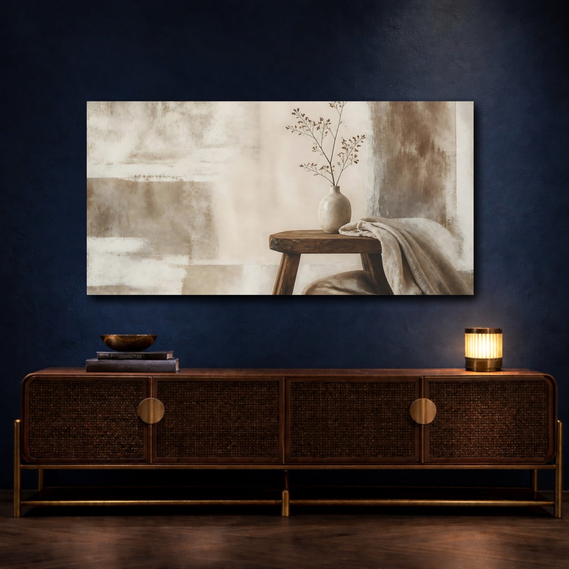 Mockup 4. Vase On Rustic Stool shown as canvas print