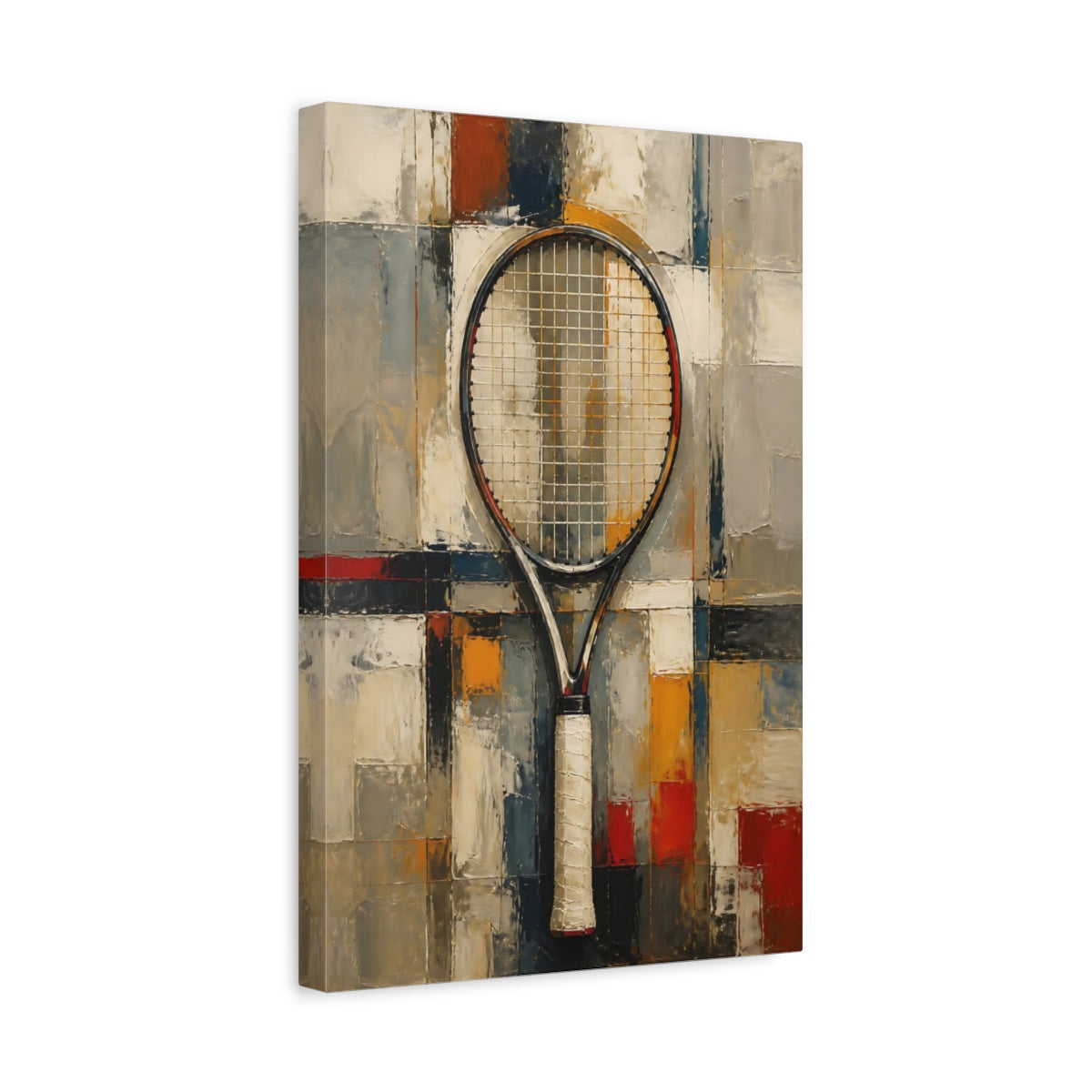 Side Mockup 4. Vertical Tennis Racket shown as canvas print