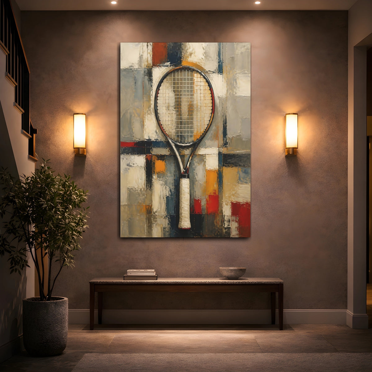 Mockup 2. Vertical Tennis Racket shown as canvas print