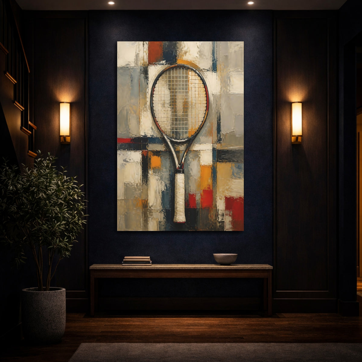 Mockup 4. Vertical Tennis Racket shown as canvas print