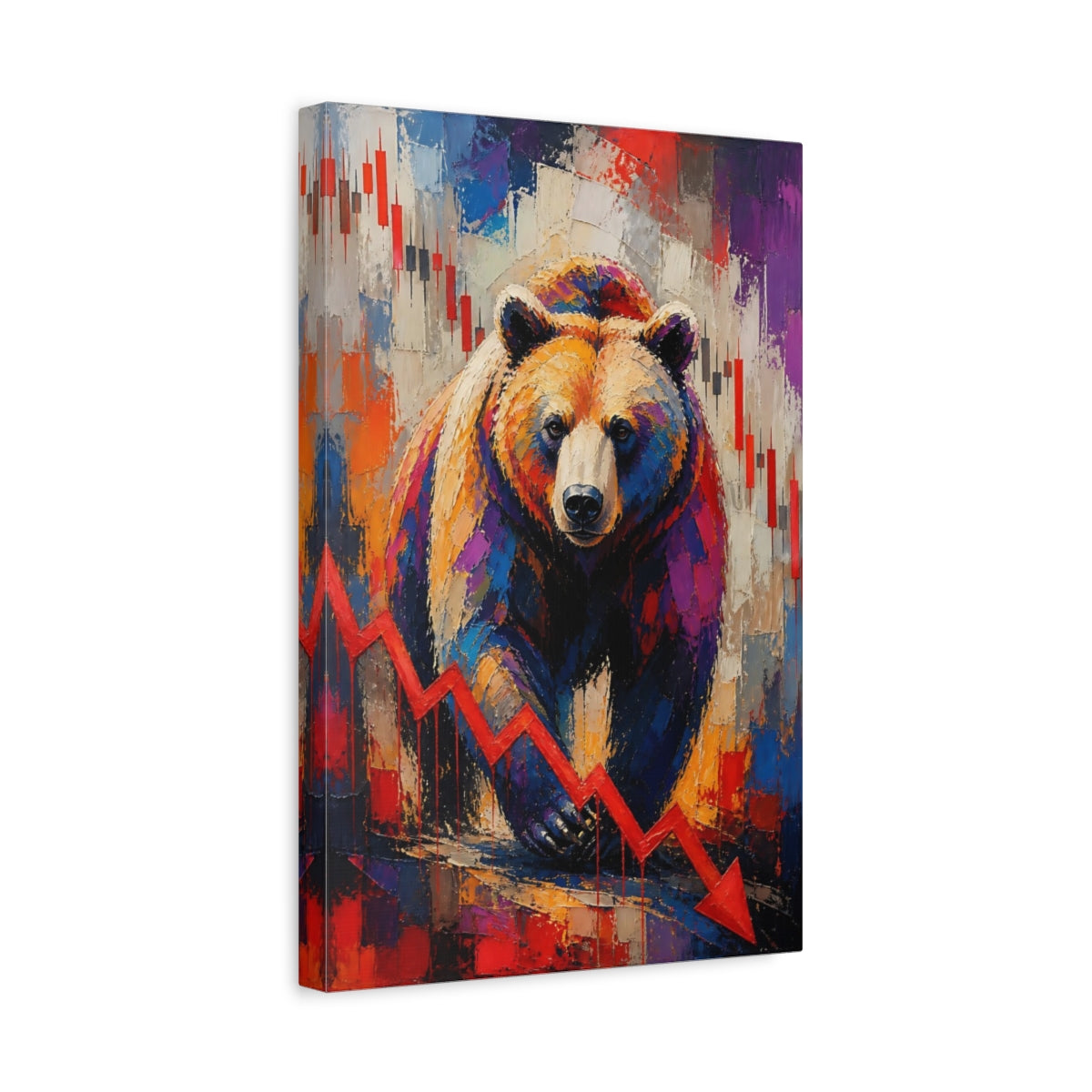 Side Mockup 4. Vibrant Bear Market shown as canvas print