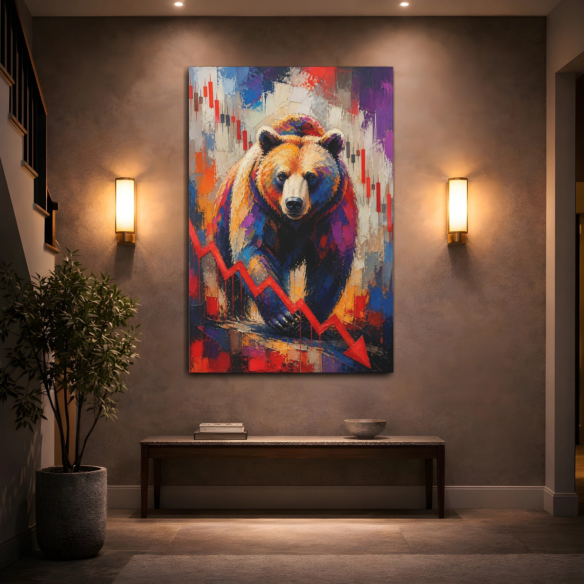 Mockup 2. Vibrant Bear Market shown as canvas print