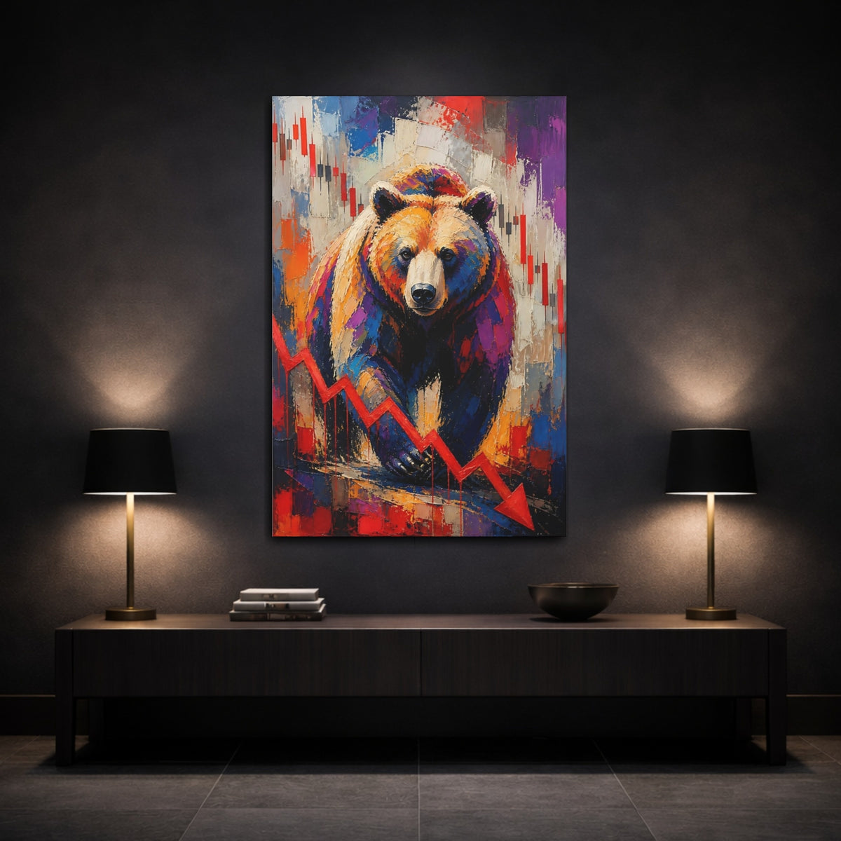 Mockup 3. Vibrant Bear Market shown as canvas print