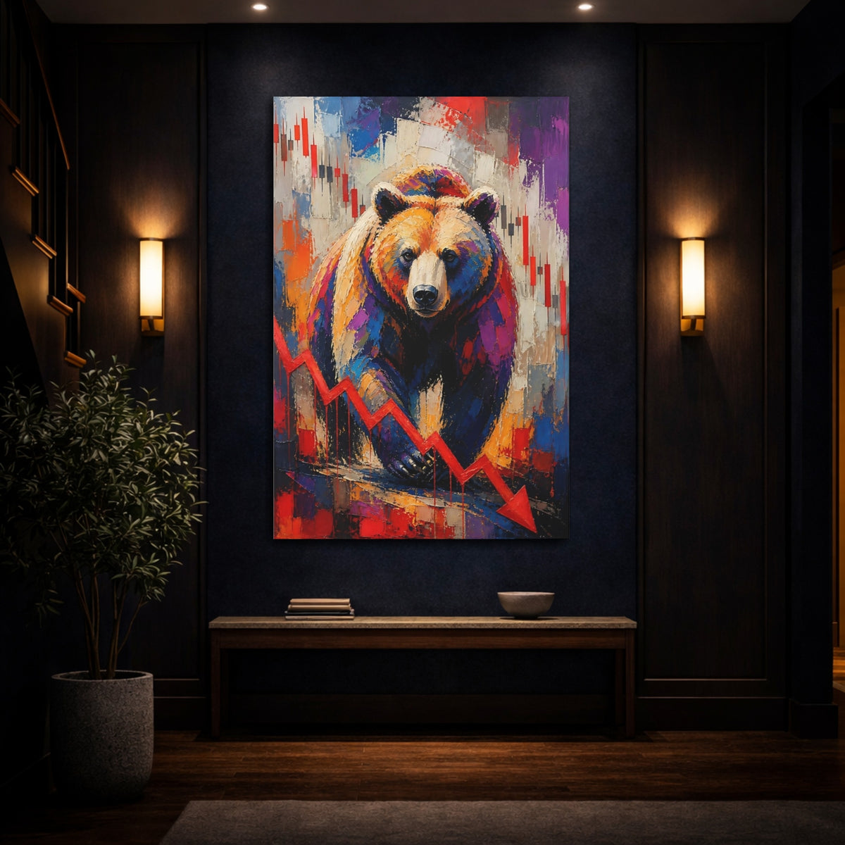 Mockup 4. Vibrant Bear Market shown as canvas print