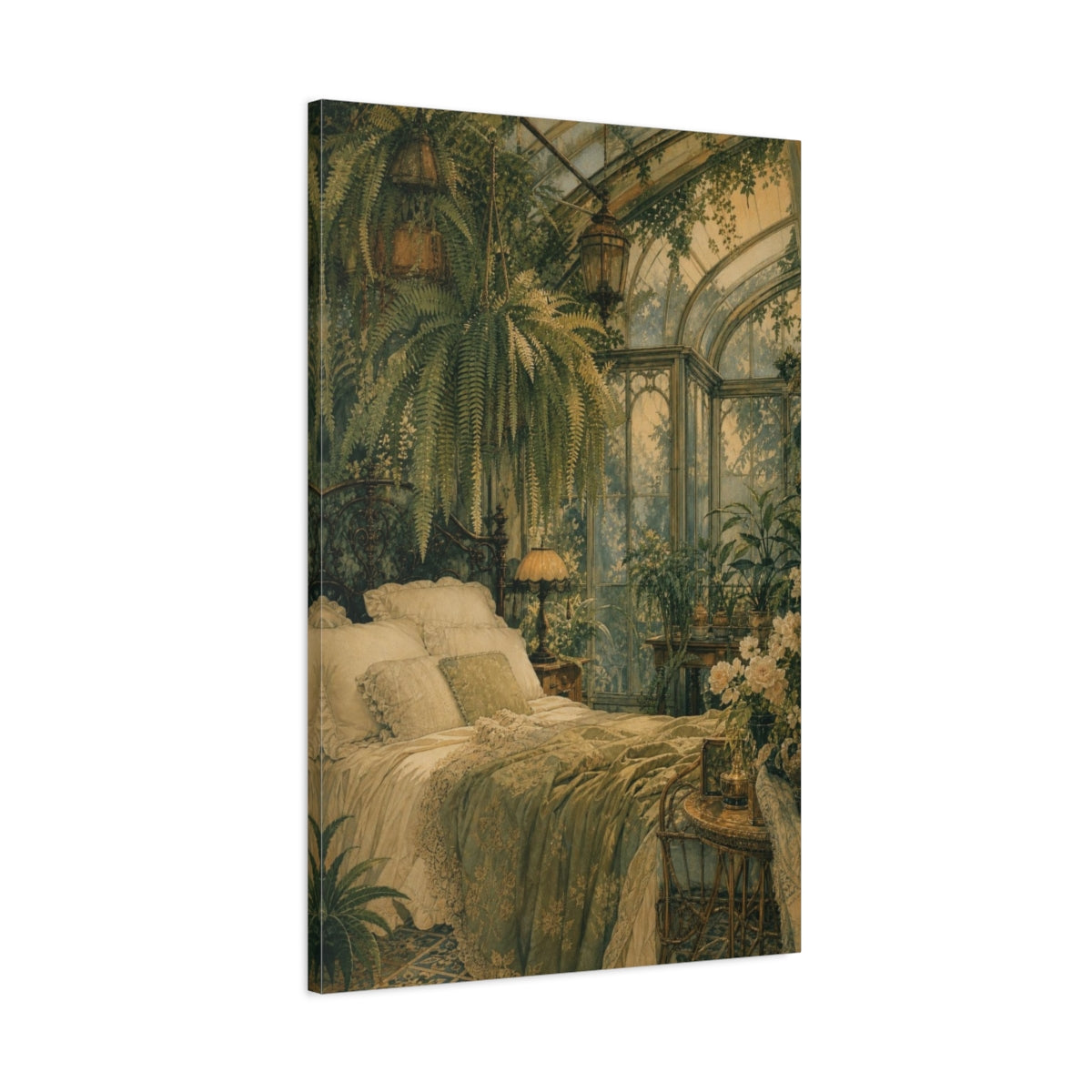 Main Mockup. Victorian Conservatory Bedroom shown as canvas print