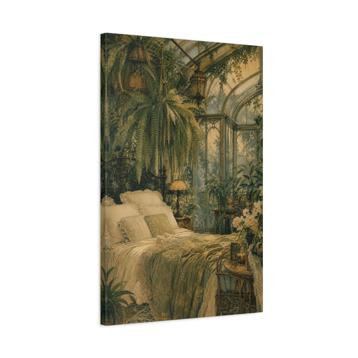 Side Mockup 2. Victorian Conservatory Bedroom shown as canvas print