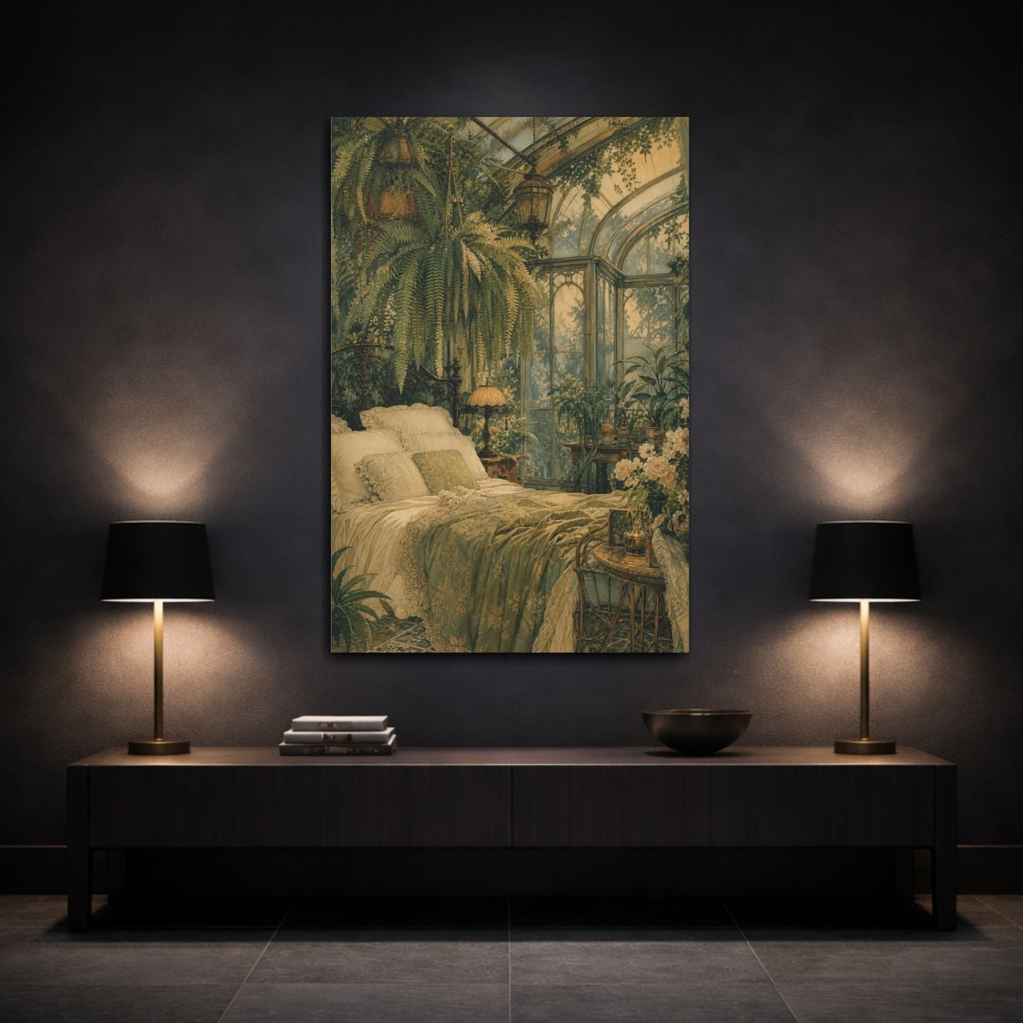 Mockup 3. Victorian Conservatory Bedroom shown as canvas print