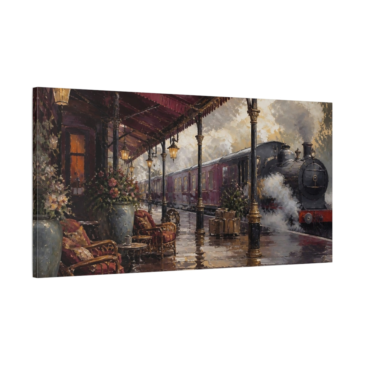 Main Mockup. Victorian Steam Train Station shown as canvas print