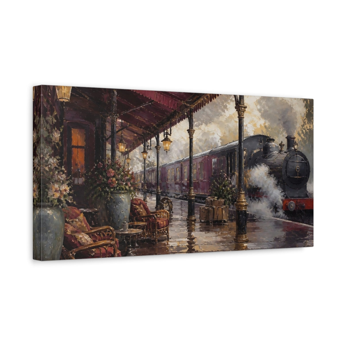 Side Mockup 3. Victorian Steam Train Station shown as canvas print