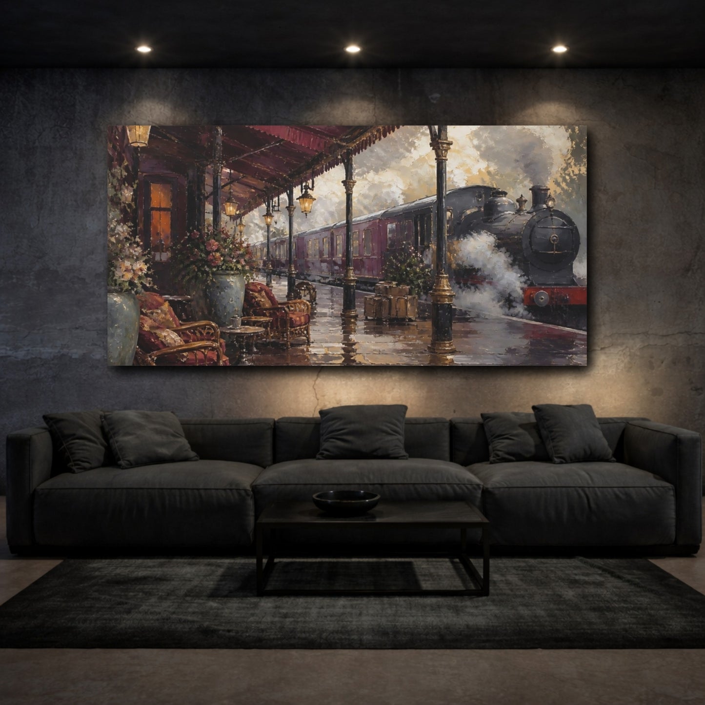 Mockup 3. Victorian Steam Train Station shown as canvas print